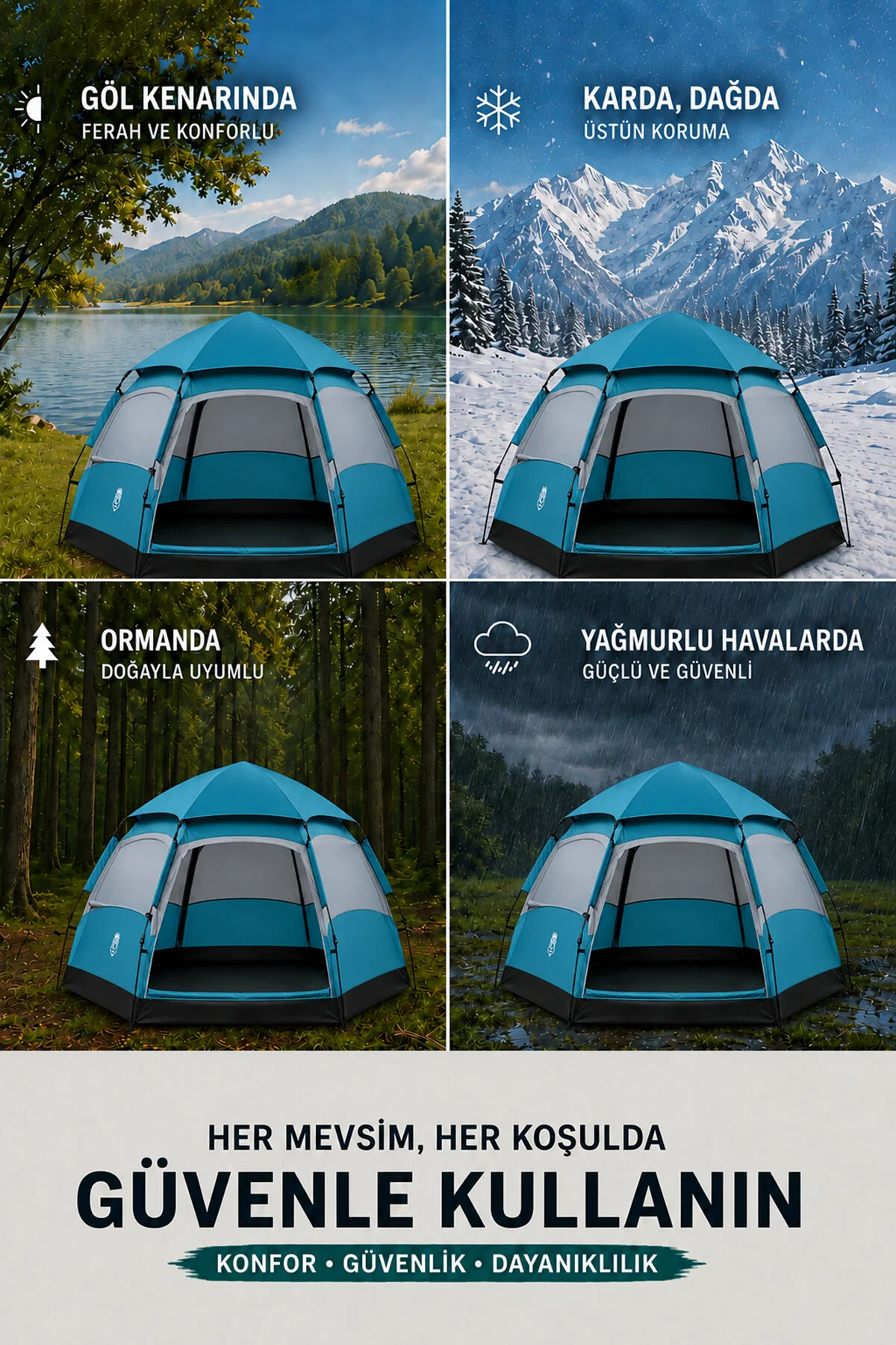 Fischer Altıgen Kamp Çadırı - 6 Kişilik Polyester 190 T Su Geçirmez Kumaş Outdoor Kamp Çadırı