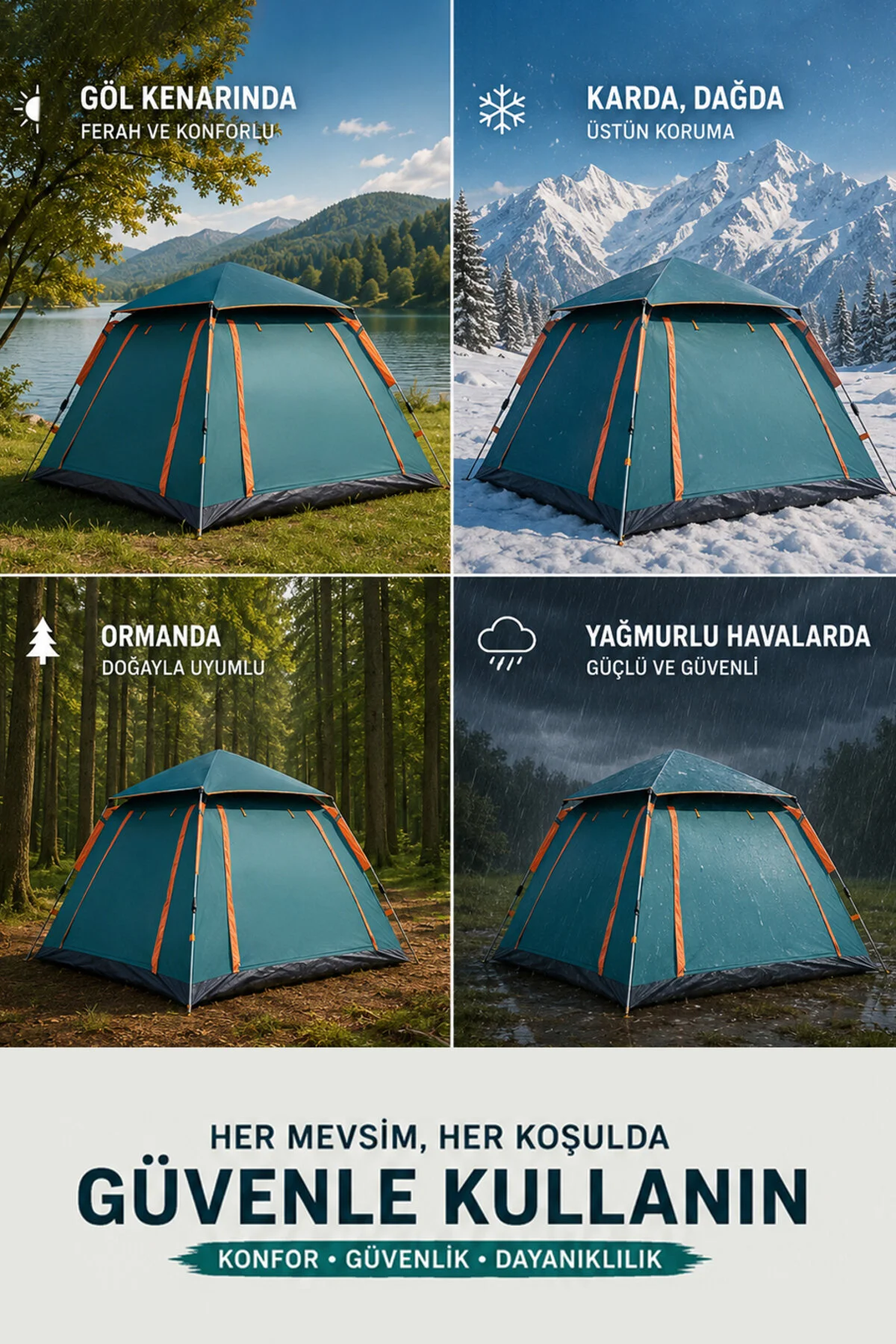 fischerone 6 Kişilik Otomatik Kurulum Kamp Çadırı - Su Geçirmez Tenteli Dayanıklı Outdoor Çadır 240x240x160cm