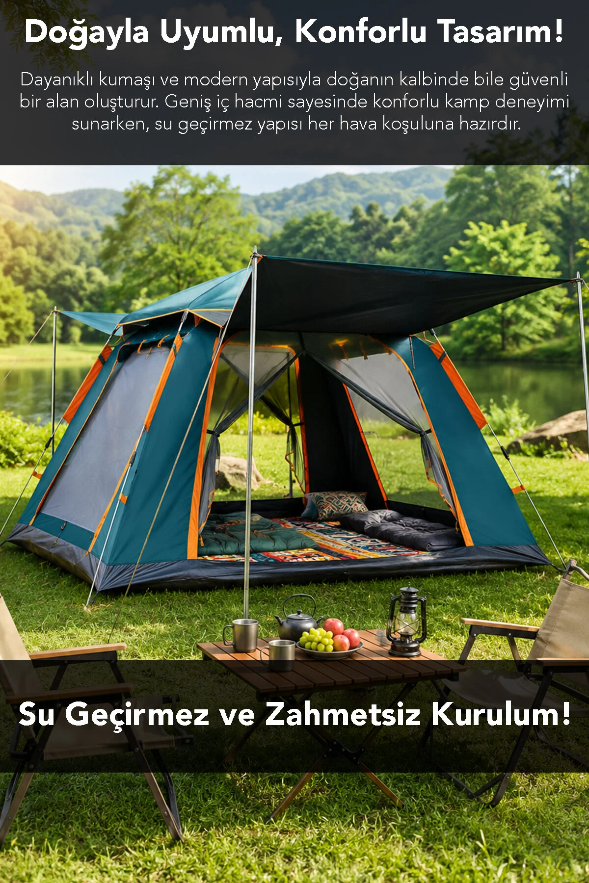 fischerone 6 Kişilik Otomatik Kurulum Kamp Çadırı - Su Geçirmez Tenteli Dayanıklı Outdoor Çadır 240x240x160cm