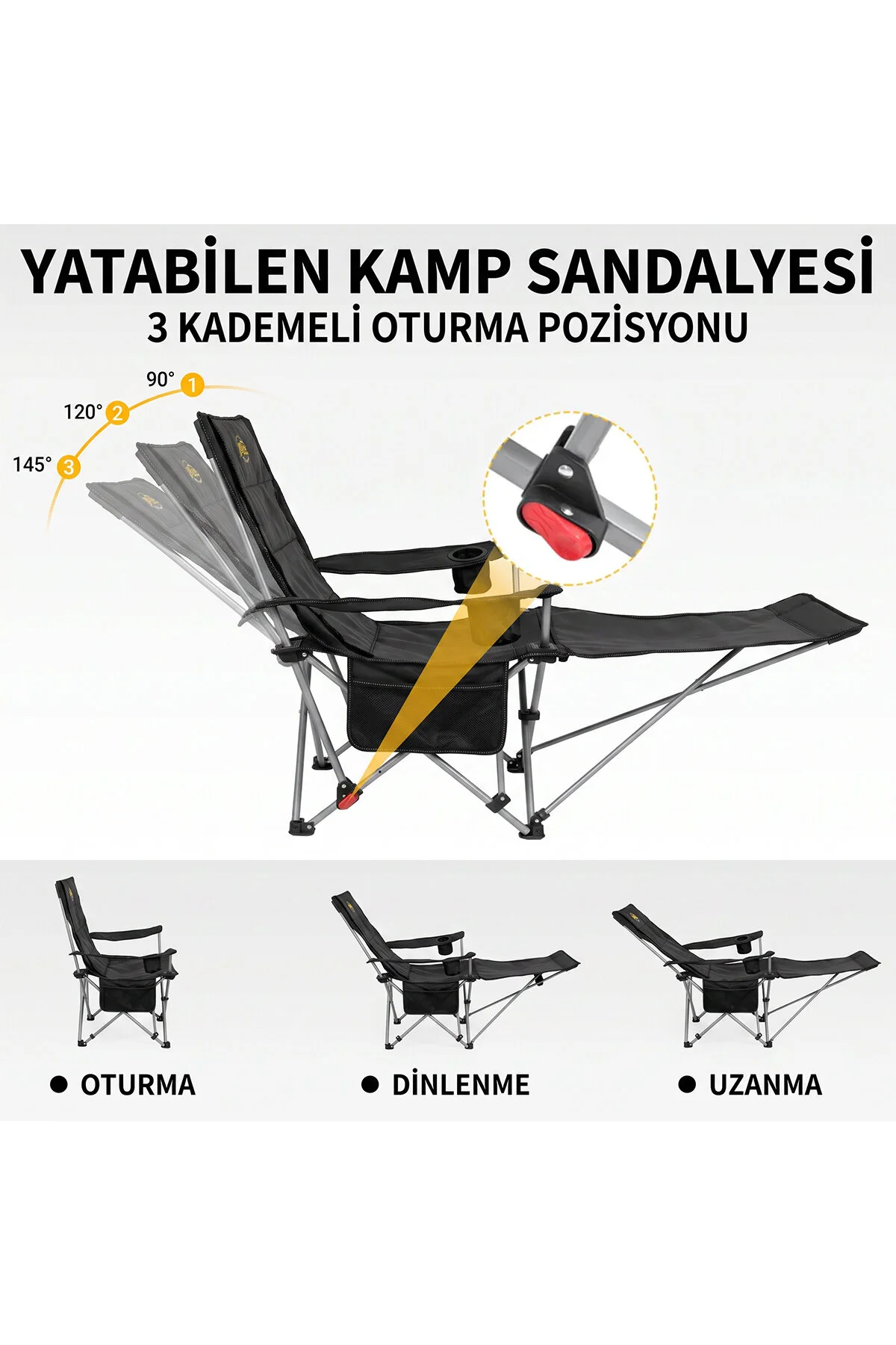 Funky Chairs Legend Plus Şemsiyeli Yatabilen Kamp Sandalyesi - Antrasit