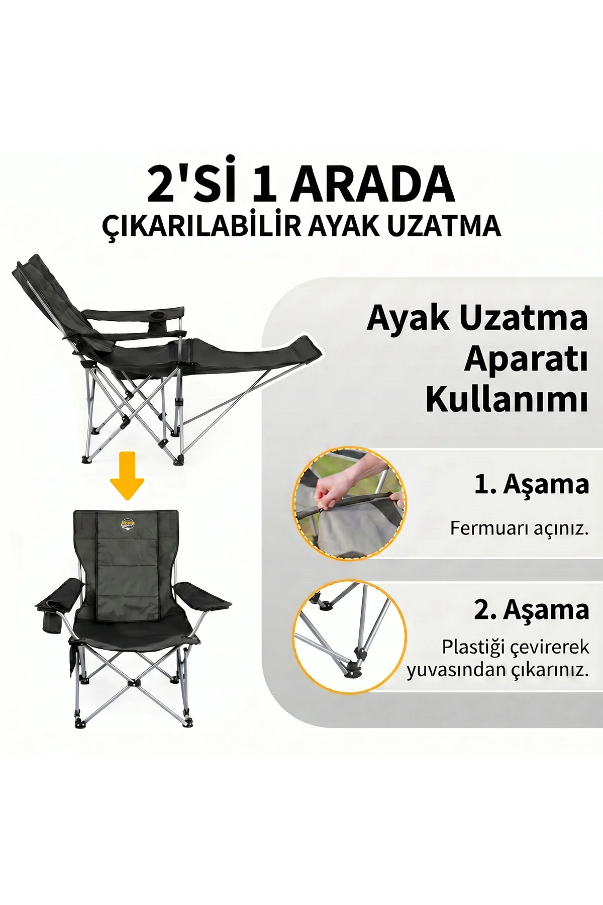 Funky Chairs Legend Plus Şemsiyeli Yatabilen Kamp Sandalyesi - Antrasit