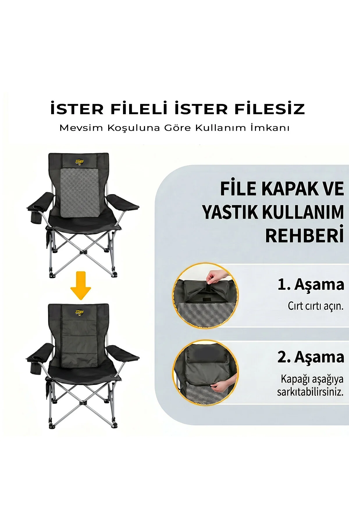 Funky Chairs Legend Plus Şemsiyeli Yatabilen Kamp Sandalyesi - Antrasit
