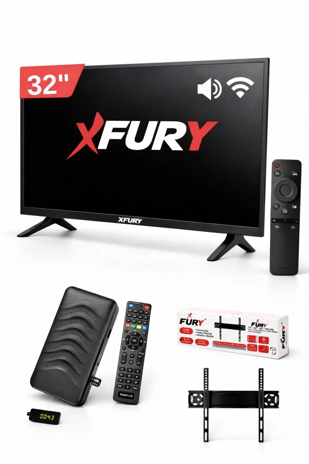 FURY 32'' (82 Ekran) Kırılmaz Monitör | WiFi'li Uydu Alıcısı + TV Askı Aparatı Hediyeli