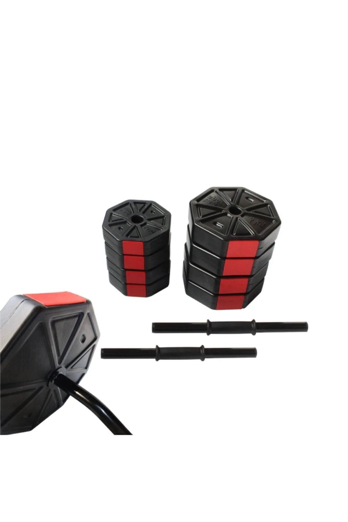Genel Markalar 50 Kg (150 Cm) Düz Bar + Z Bar Dambıl Dumbell Ağırlık Halter Full Set Kırmızı Kapaklı