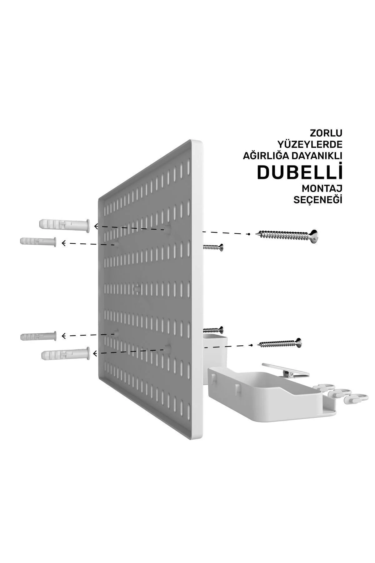 Genel Markalar ÇOK AMAÇLI ORGANİZATÖR PANO SET 1 ( 28 cm x 40 cm ) - Dübelli - Beyaz