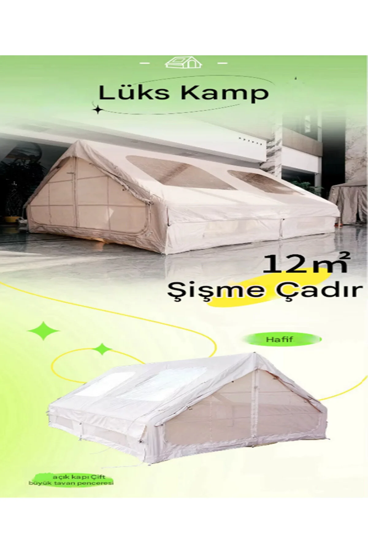 Havana 12 Kişilik ŞİŞME Plaj Kamp Tatil Çadırı Oxford Kumaşlı Pompalı Büyük Çadır