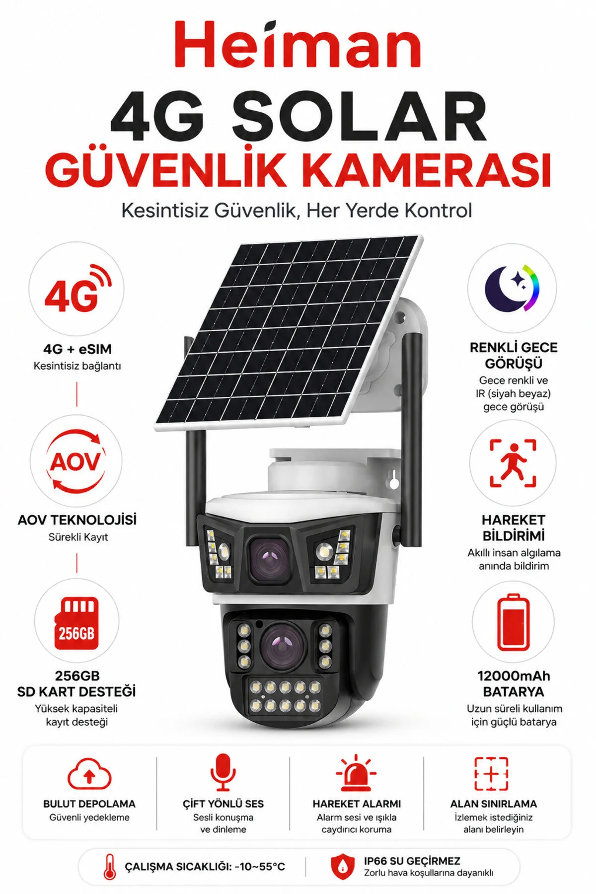 Heiman HM-850 2 Kameralı Solar PTZ 4G Sim Kartlı Kamera