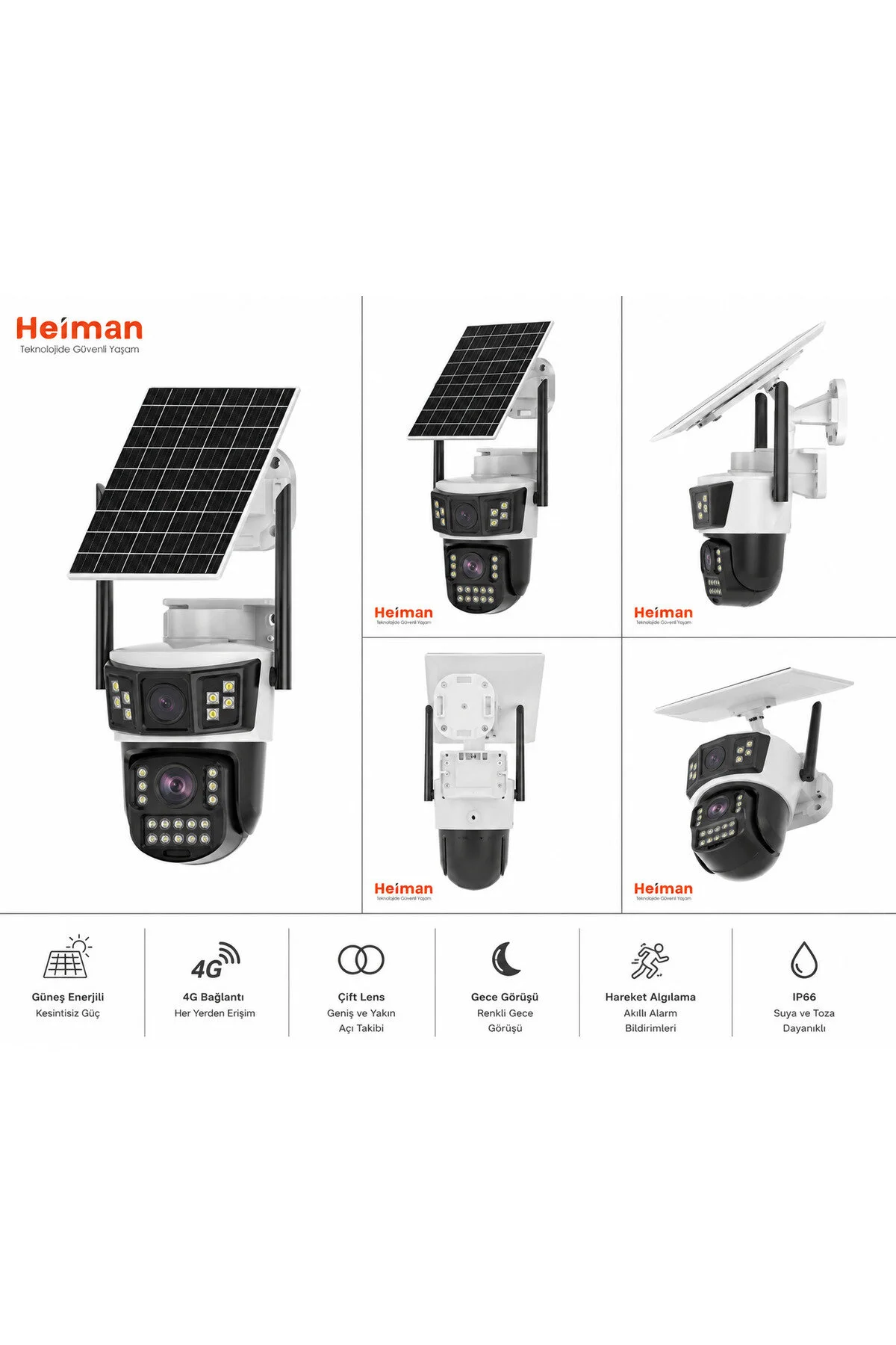 Heiman HM-850 2 Kameralı Solar PTZ 4G Sim Kartlı Kamera