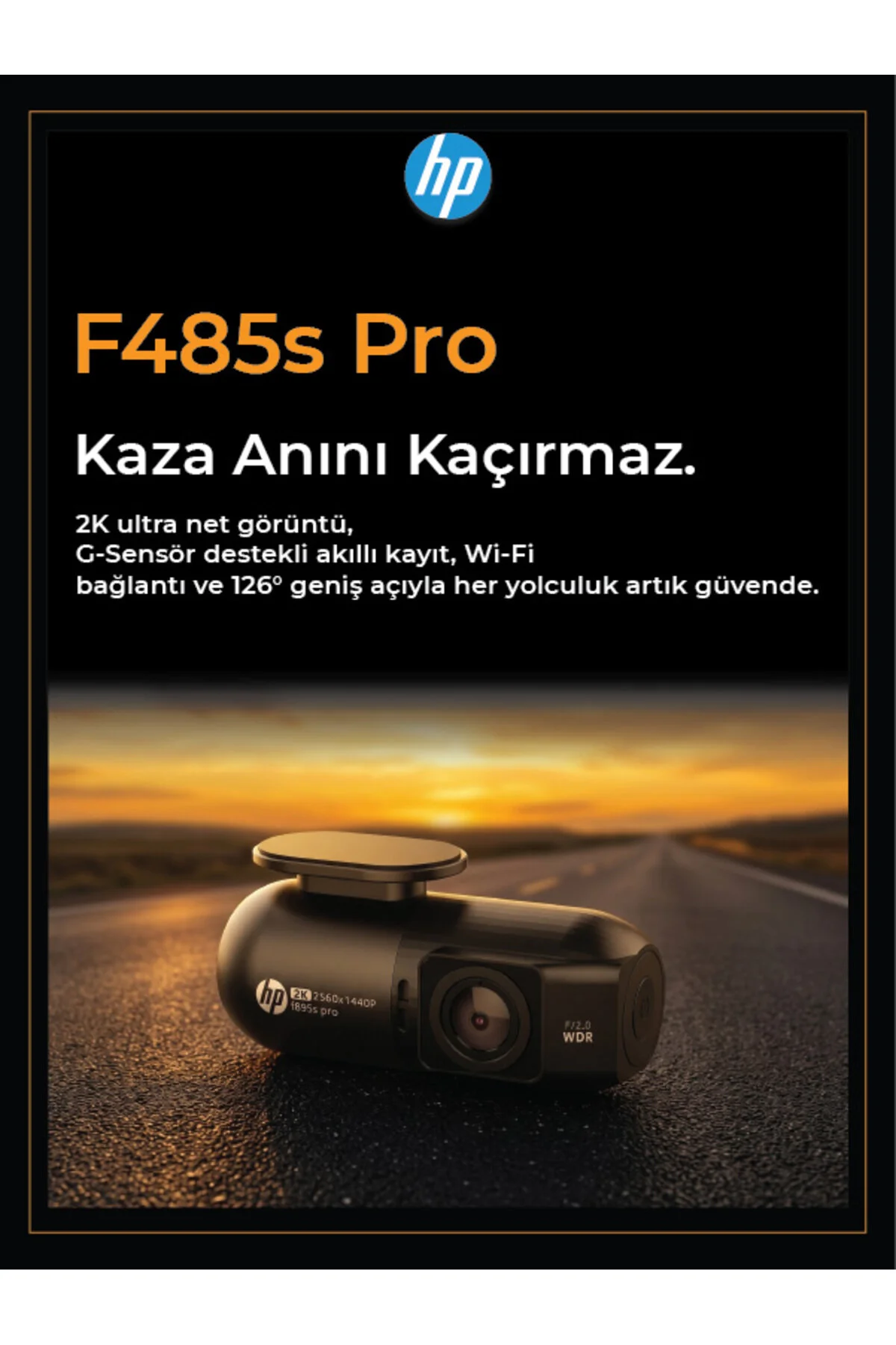 HP F485S Pro 2K FULL HD, Araç İçi Kamera (RESMİ DİSTRİBÜTÖR GARANTİLİ )