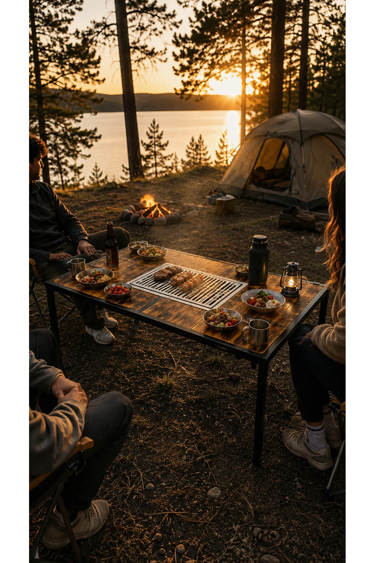İksa Kamp Masası Mangallı Katlanabilir Piknik Masası 100x70 cm
