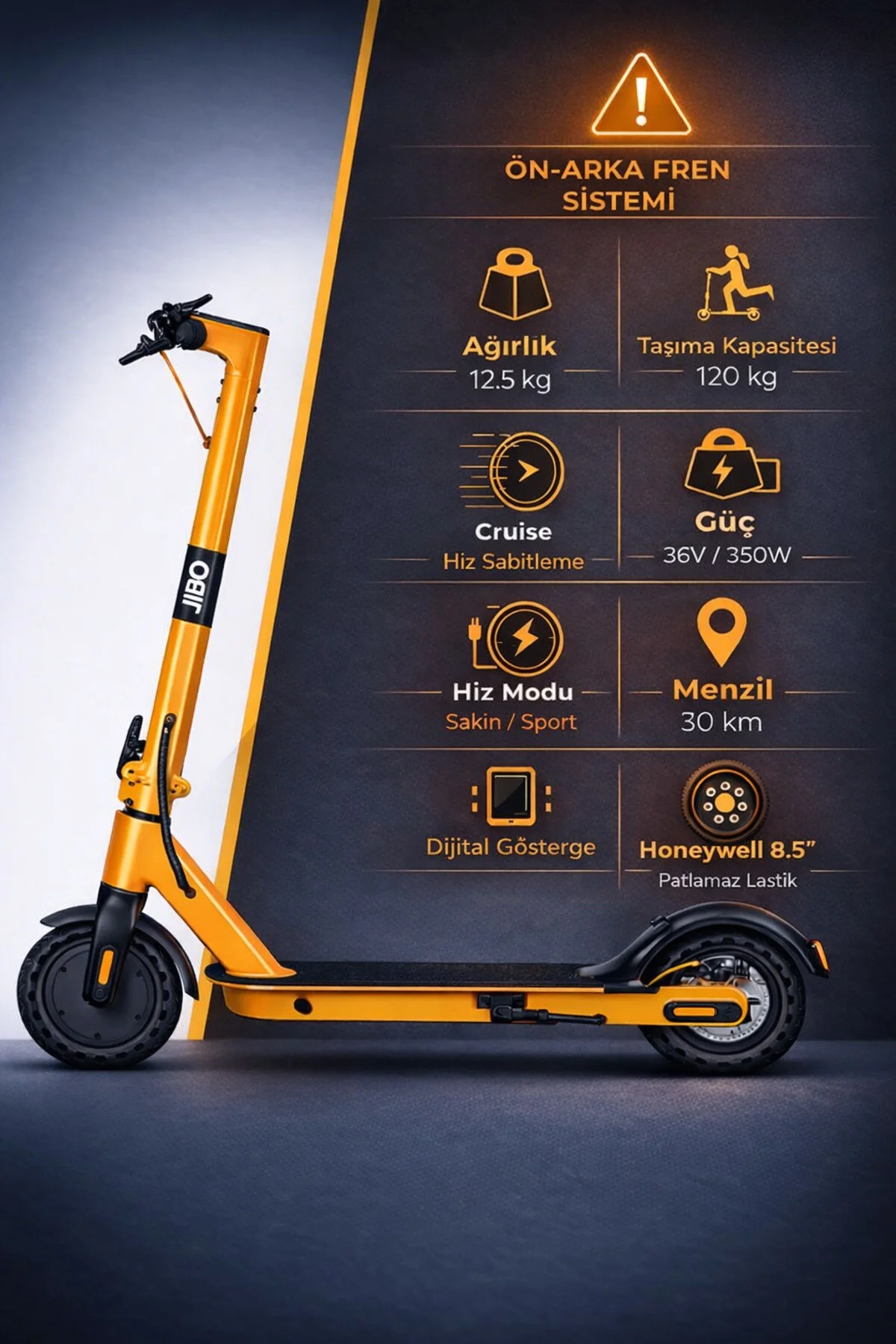 Jibo 503 Amortisörlü 350w 120kg Kapasiteli Patlamaz Lastikli Cruise Kontrollü Elektrikli Scooter