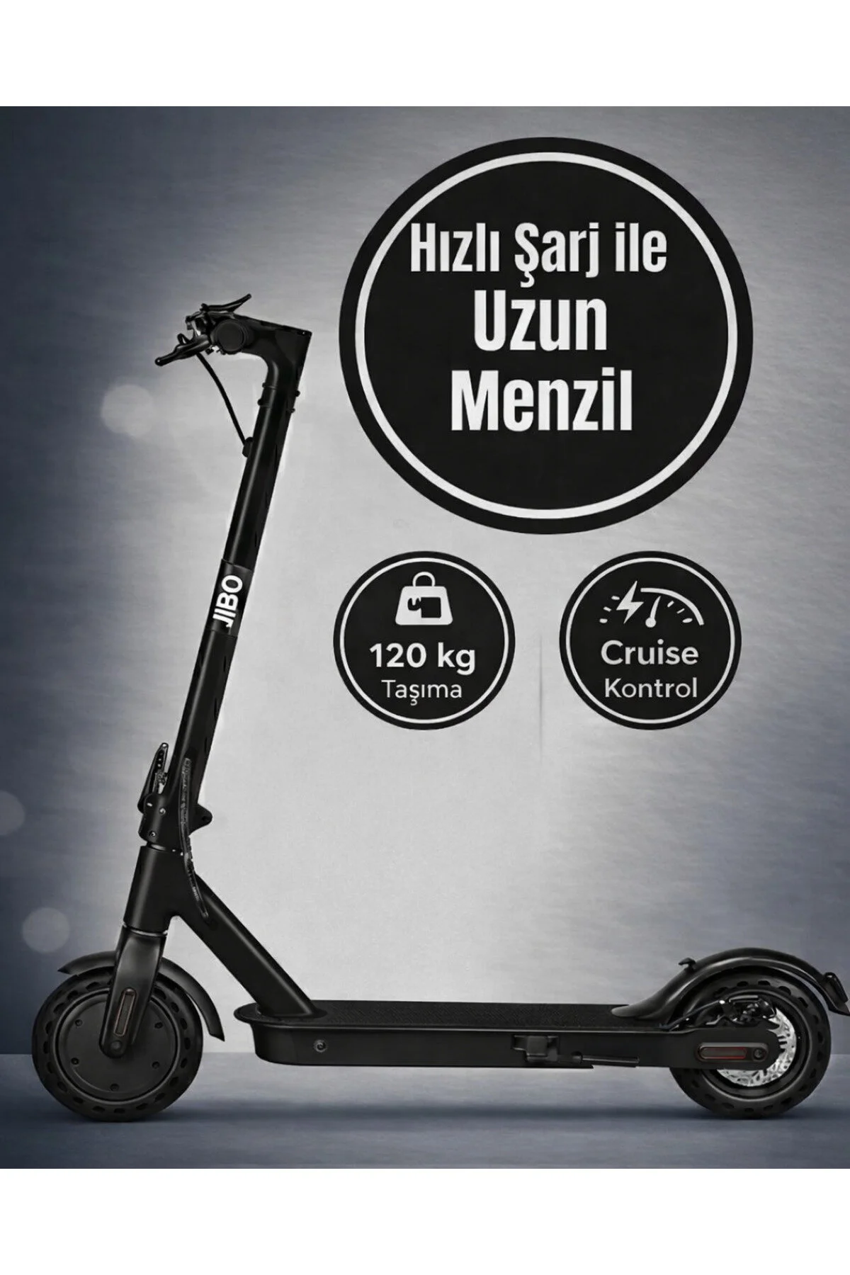 Jibo LCD Ekranlı 350w 120kg Taşıyan Dolgu Lastikli Cruise Kontrollü Elektrikli Scooter Siyah