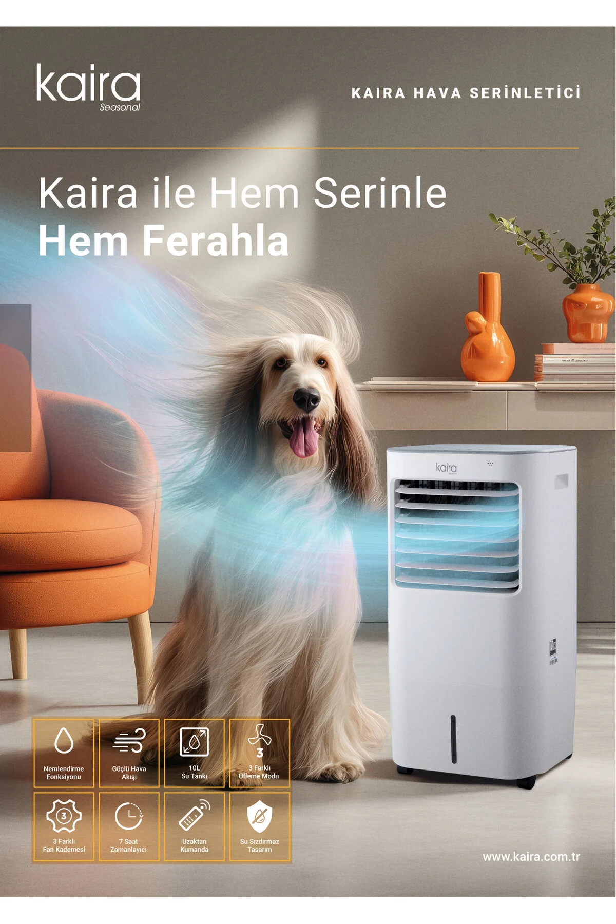 Kaira Dacl10kb 10 Lt Sessiz Portatif Hava Soğutucu Uzaktan Kumandalı Su Ve Buz Hazneli