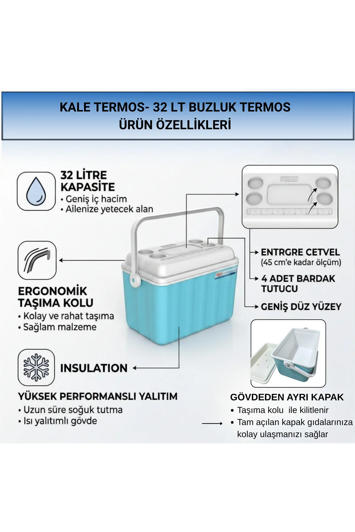 Kale Termos 32 LT BUZLUK TERMOS (1015 COOLER BOX) AÇIK MAVİ