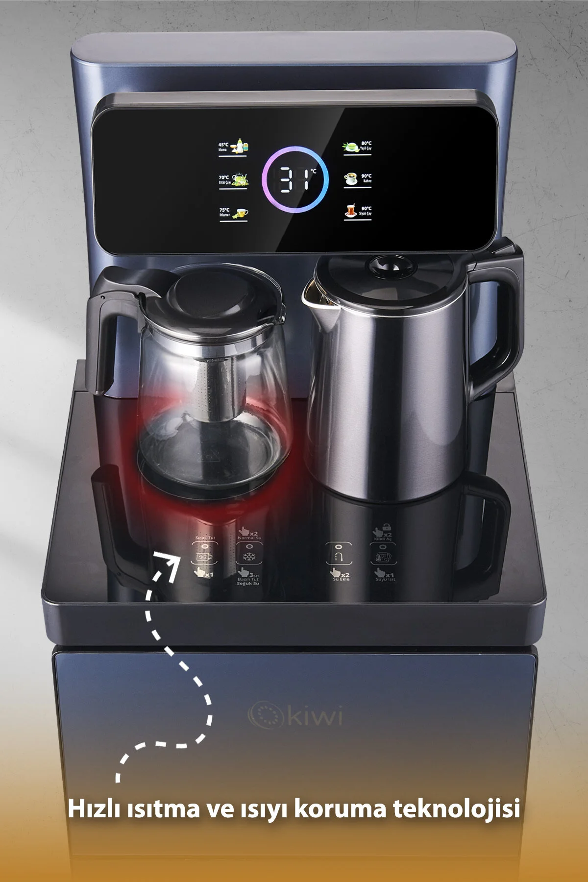 Kiwi Kwp-8570 Gizli Damacanalı , Dahili Otomatik Çaycılı, Sıcak Soğuk Dijital Su Sebili
