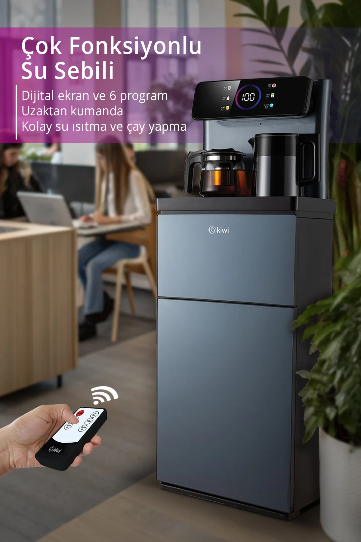 Kiwi Kwp-8570 Gizli Damacanalı , Dahili Otomatik Çaycılı, Sıcak Soğuk Dijital Su Sebili