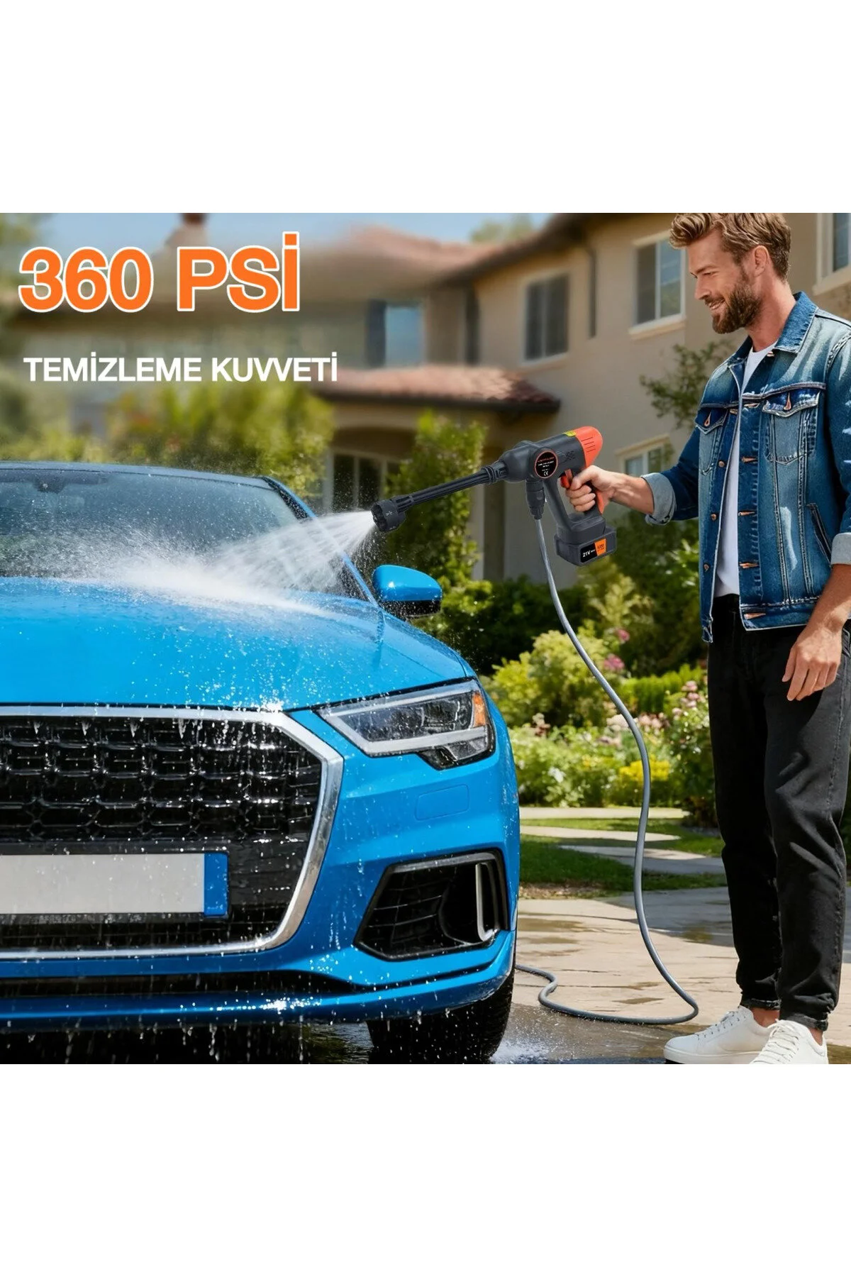 KRAFT HART En Yeni Çift Akü Şarjlı Yüksek Basınçlı Oto Araba Bahçe Yıkama Ve Temizleme Tabancası Makinesi Yeşil