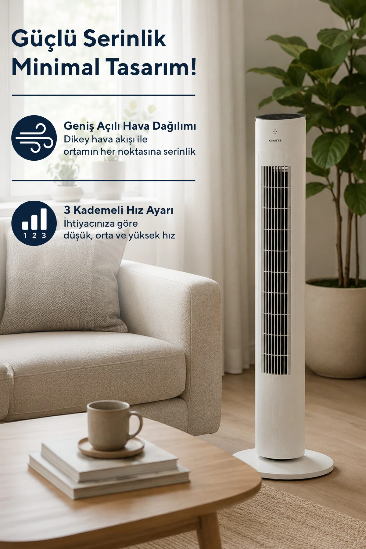 KUMTEL KTF-360 Kule Tipi Vantilatör Beyaz