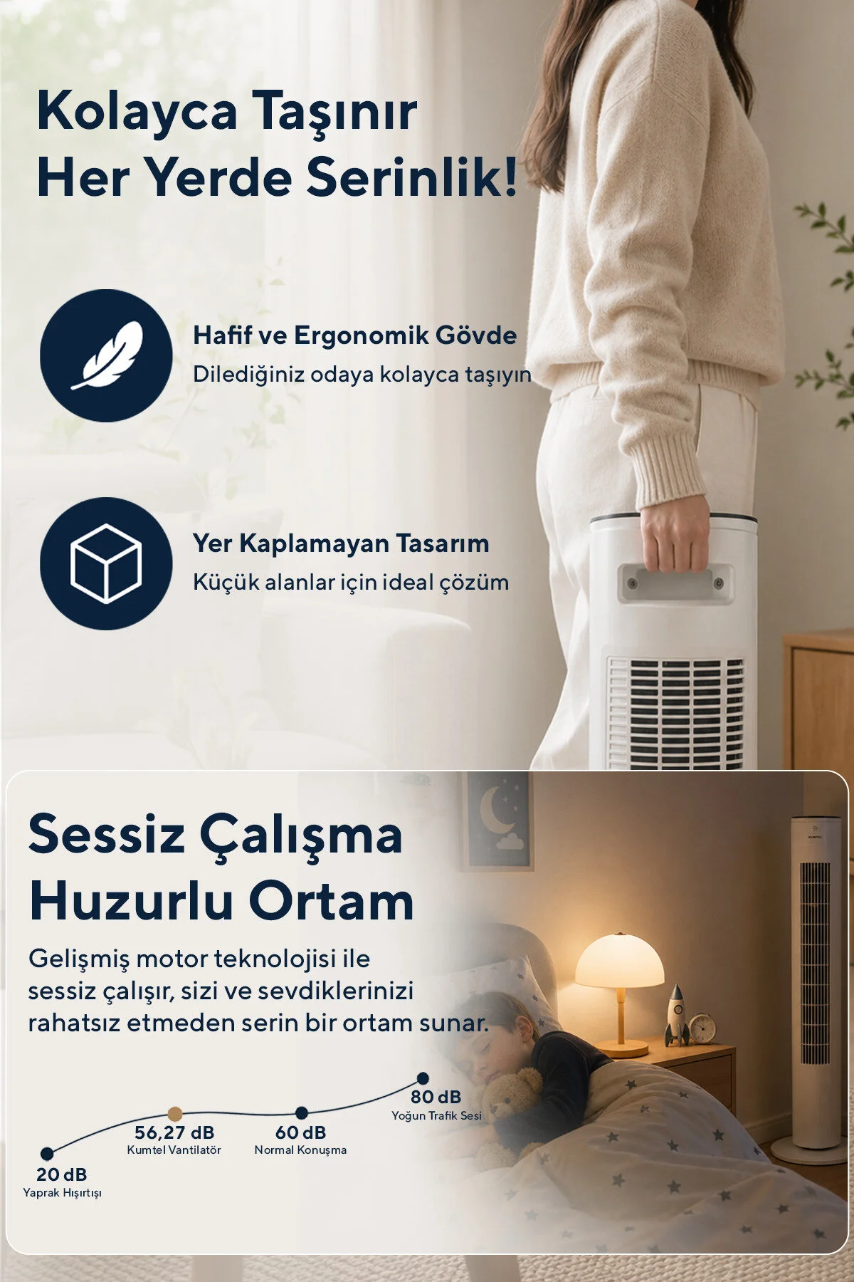 KUMTEL KTF-360 Kule Tipi Vantilatör Beyaz