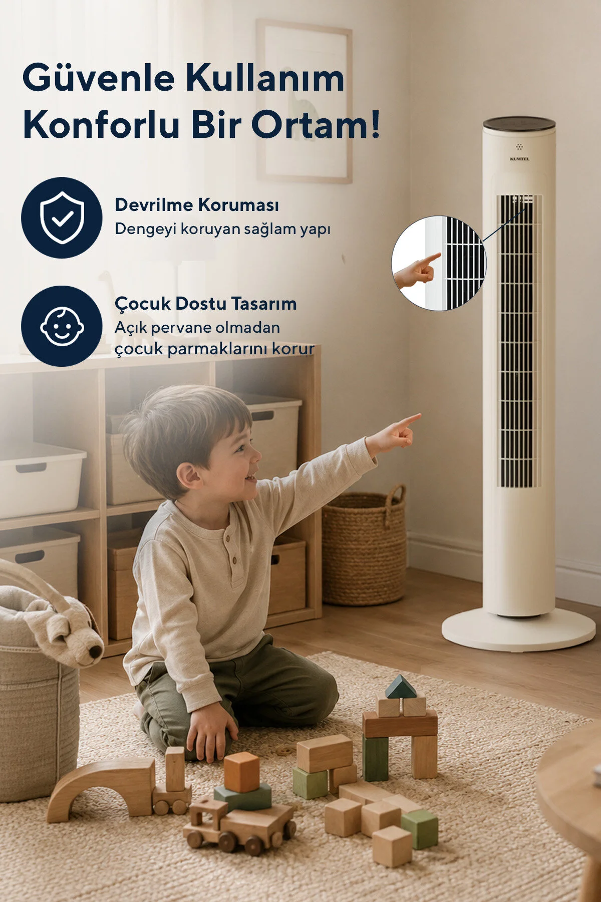KUMTEL KTF-360 Kule Tipi Vantilatör Beyaz