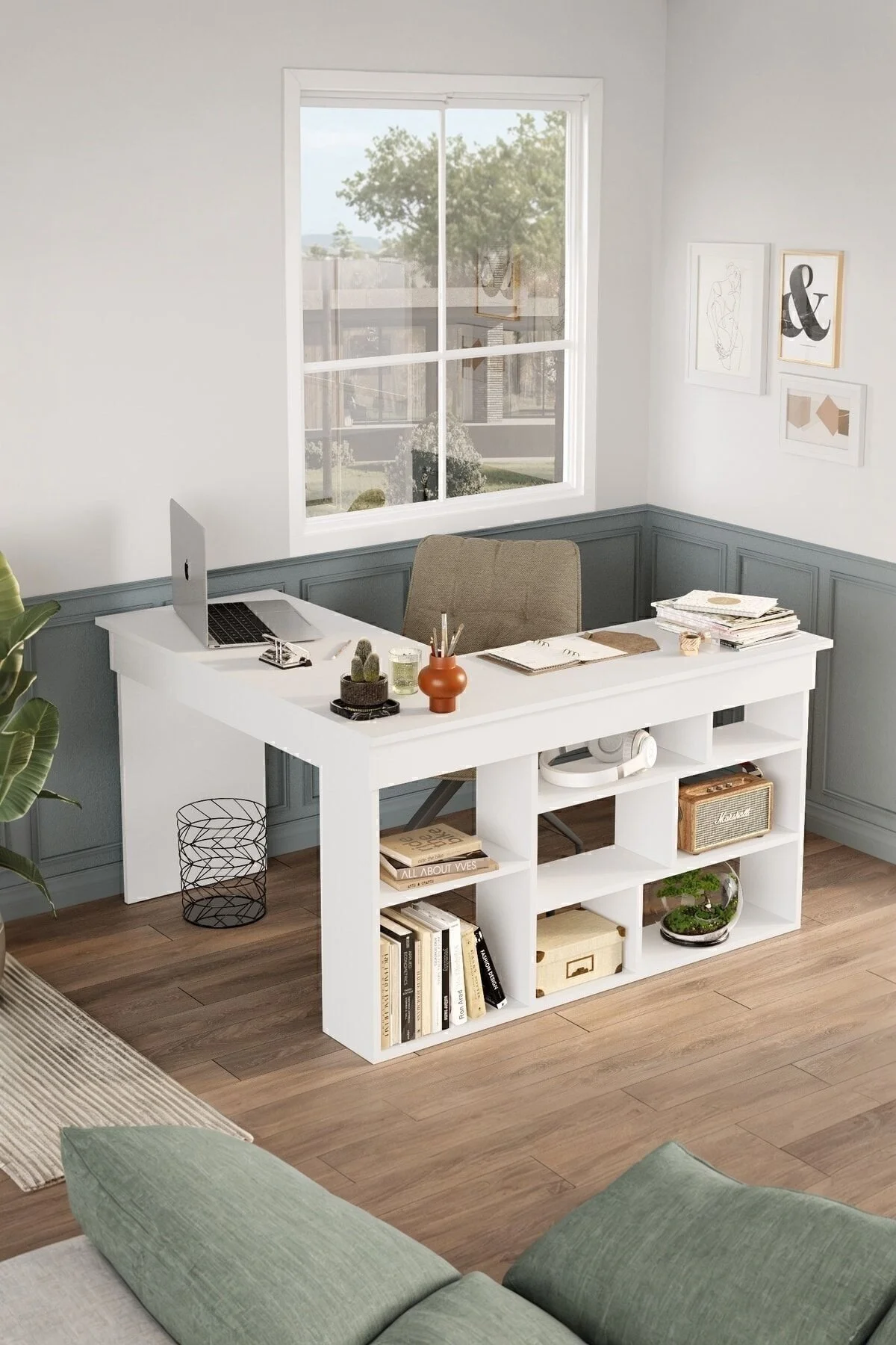L'occi Concept Tyler Çalışma Masası Raflı Kitaplıklı Ofis Bilgisayar Masası Beyaz