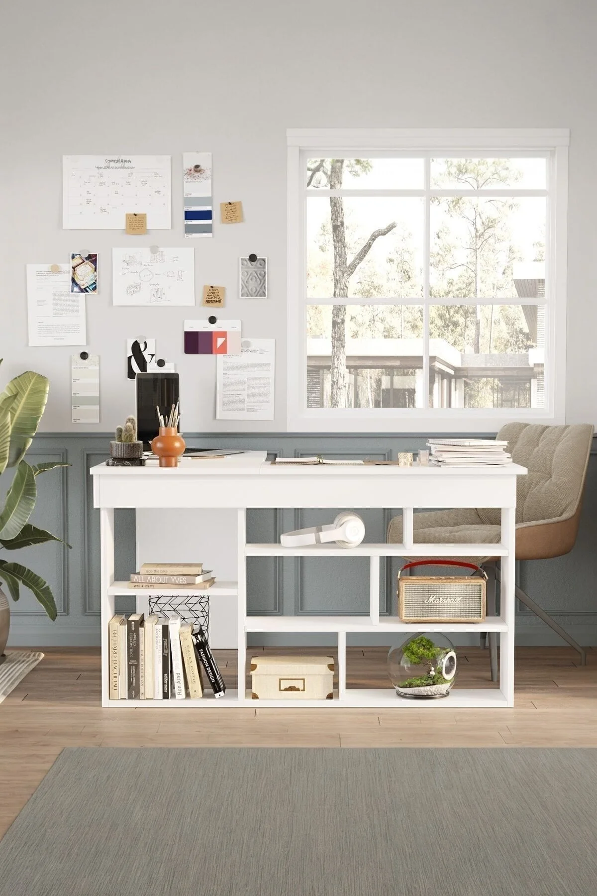 L'occi Concept Tyler Çalışma Masası Raflı Kitaplıklı Ofis Bilgisayar Masası Beyaz