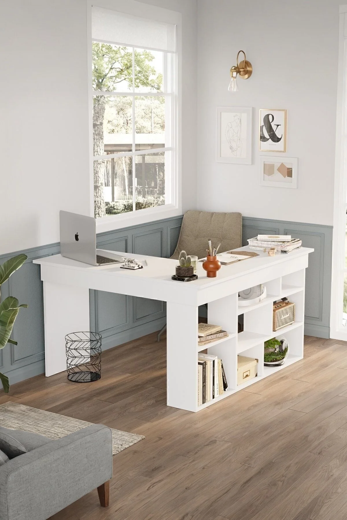 L'occi Concept Tyler Çalışma Masası Raflı Kitaplıklı Ofis Bilgisayar Masası Beyaz