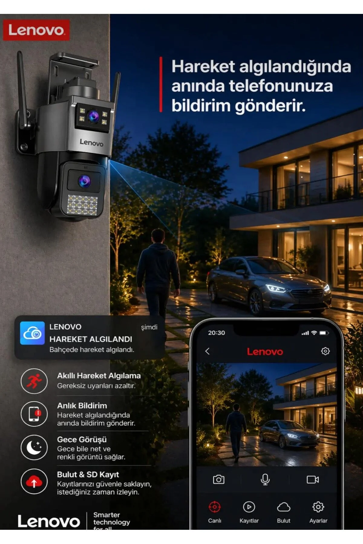 LENOVO X9T - 360° WIFI Smart Güvenlik Kamerası 6MP - Hareket Algılama