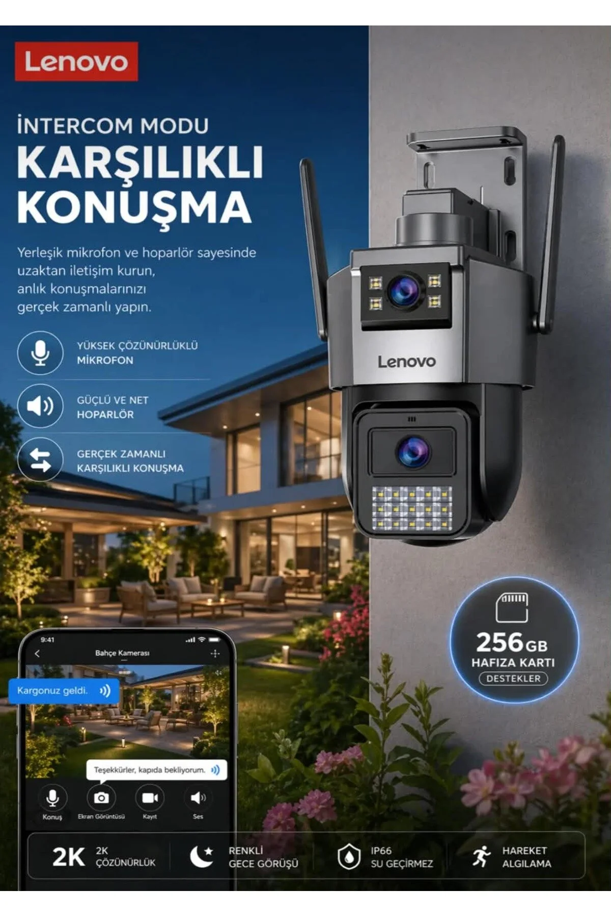 LENOVO X9T - 360° WIFI Smart Güvenlik Kamerası 6MP - Hareket Algılama