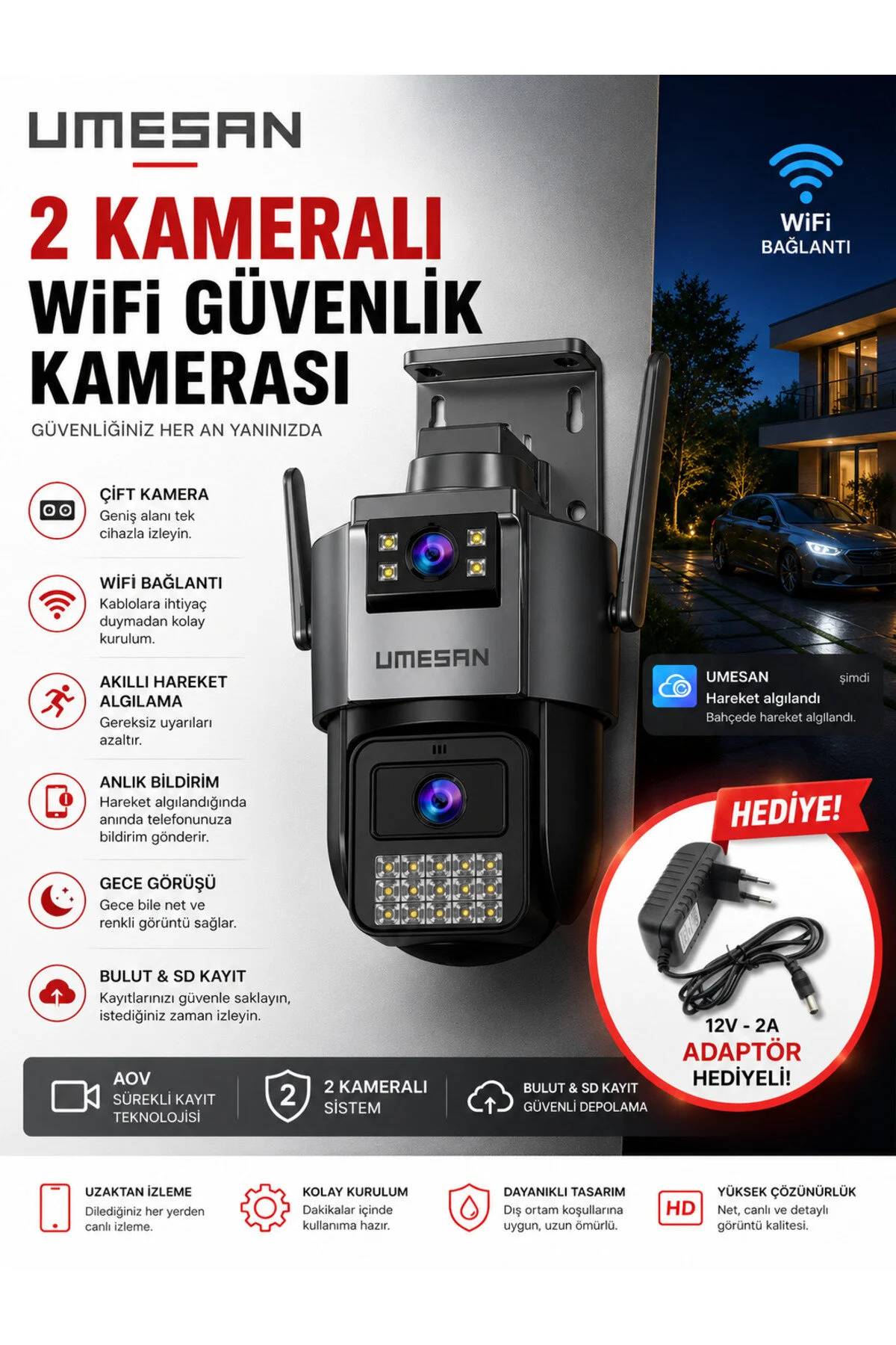 LENOVO X9T - 360° WIFI Smart Güvenlik Kamerası 6MP - Hareket Algılama