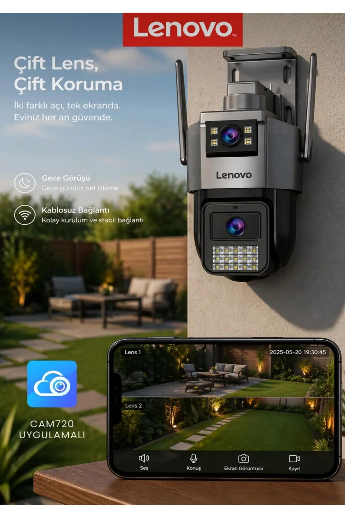LENOVO X9T - 360° WIFI Smart Güvenlik Kamerası 6MP - Hareket Algılama