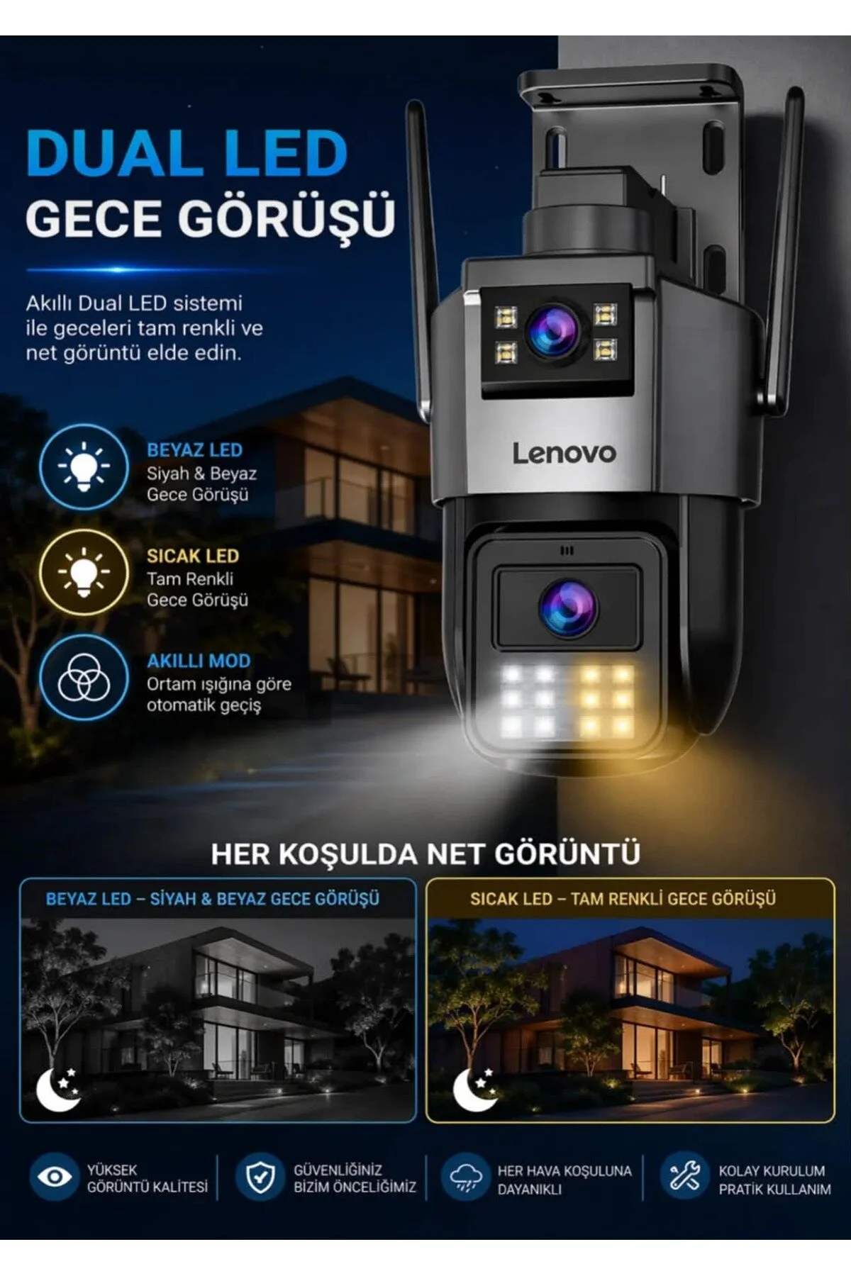 LENOVO X9T - 360° WIFI Smart Güvenlik Kamerası 6MP - Hareket Algılama