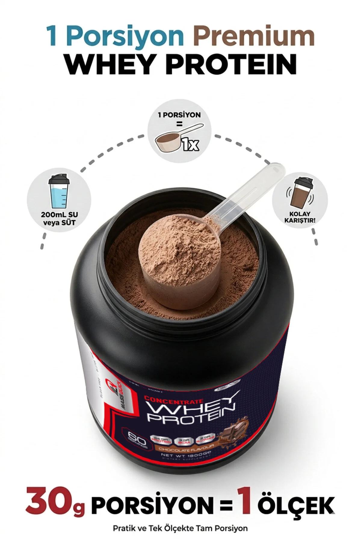 massquick Protein Tozu Çikolata Aromalı Whey Protein 1800g 60 Servis