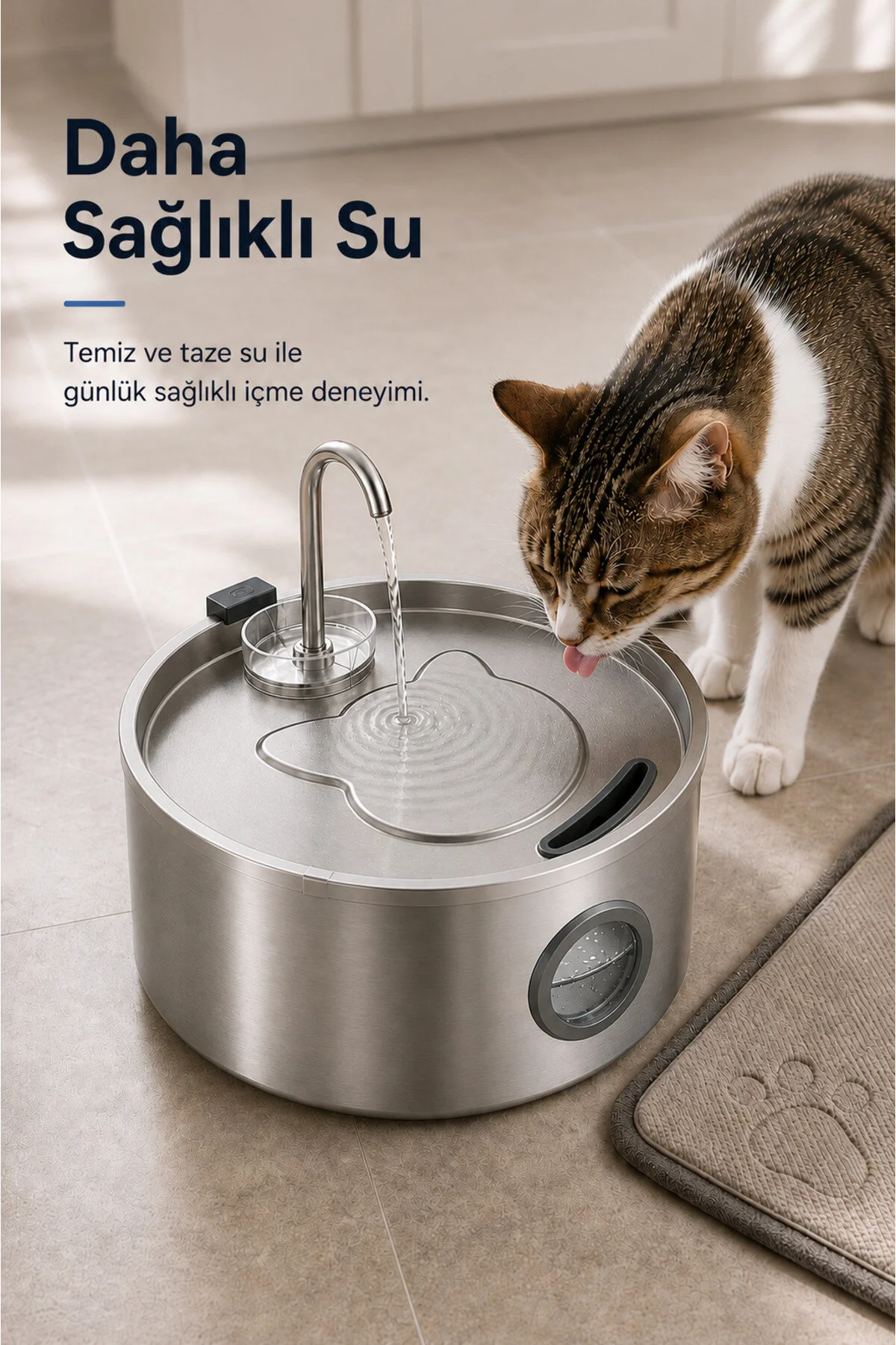 MAVLET 3.2L Paslanmaz Çelik Otomatik Kedi Su Pınarı - Büyük Kapasiteli Su Kabı, 6 Yedek Filtreli USB Kablolu