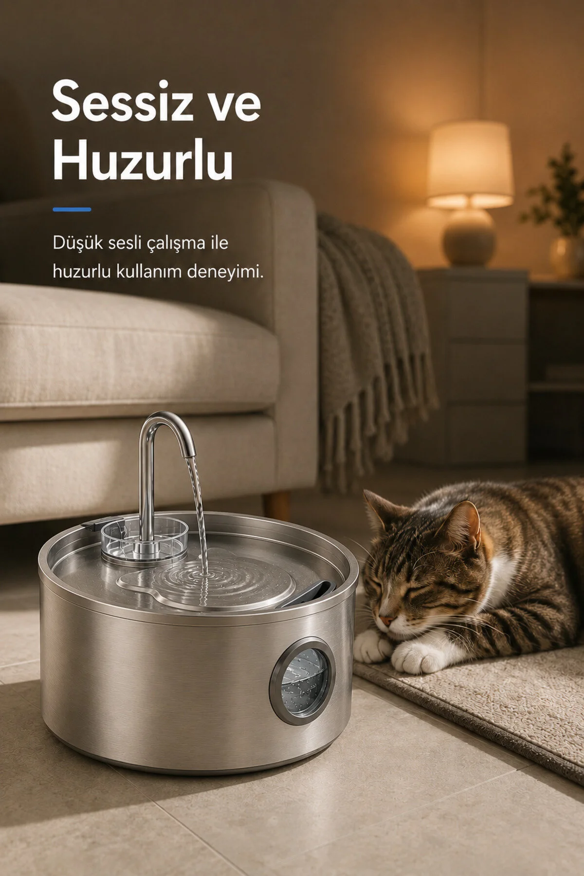 MAVLET 3.2L Paslanmaz Çelik Otomatik Kedi Su Pınarı - Büyük Kapasiteli Su Kabı, 6 Yedek Filtreli USB Kablolu