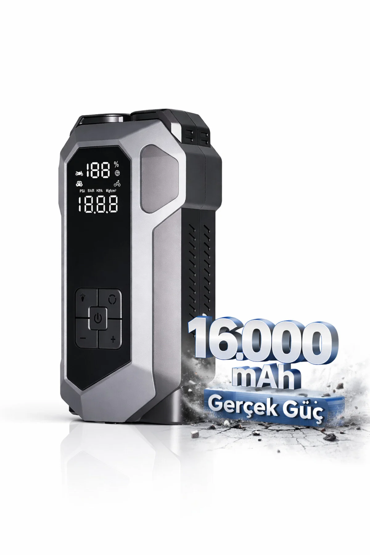 METONTECH 4 in 1 Şarjlı Akü Takviye Cihazı | 16.000 mAh | Akım Koruma | Güçlü Seri | Lastik Şişirme, LED Fener