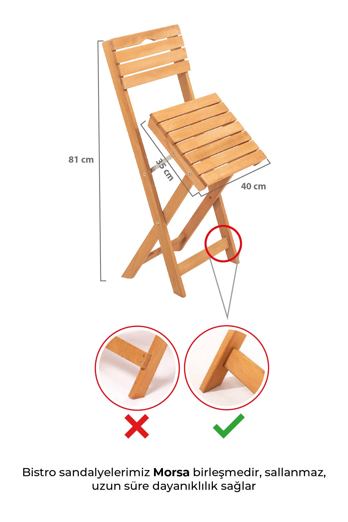 Meya Dekor Minderli Balkon Bahçe Mutfak 3'lü Bistro Set Katlanır Masa sandalye 50x50