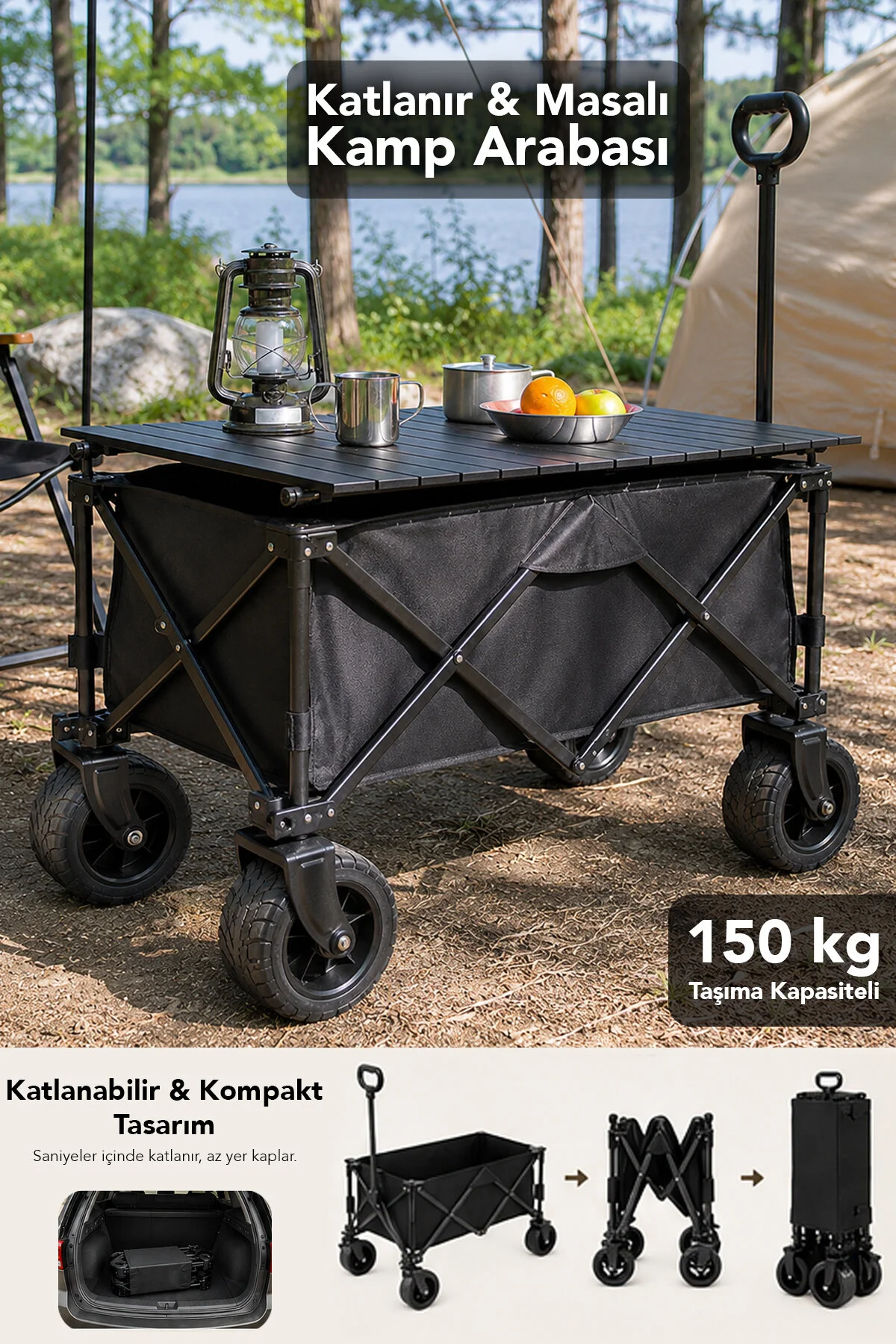 mimtec Taşınabilir Masalı Kamp Seti - Katlanabilir Portatif Pazar Piknik Vagon Market Bahçe Arabası