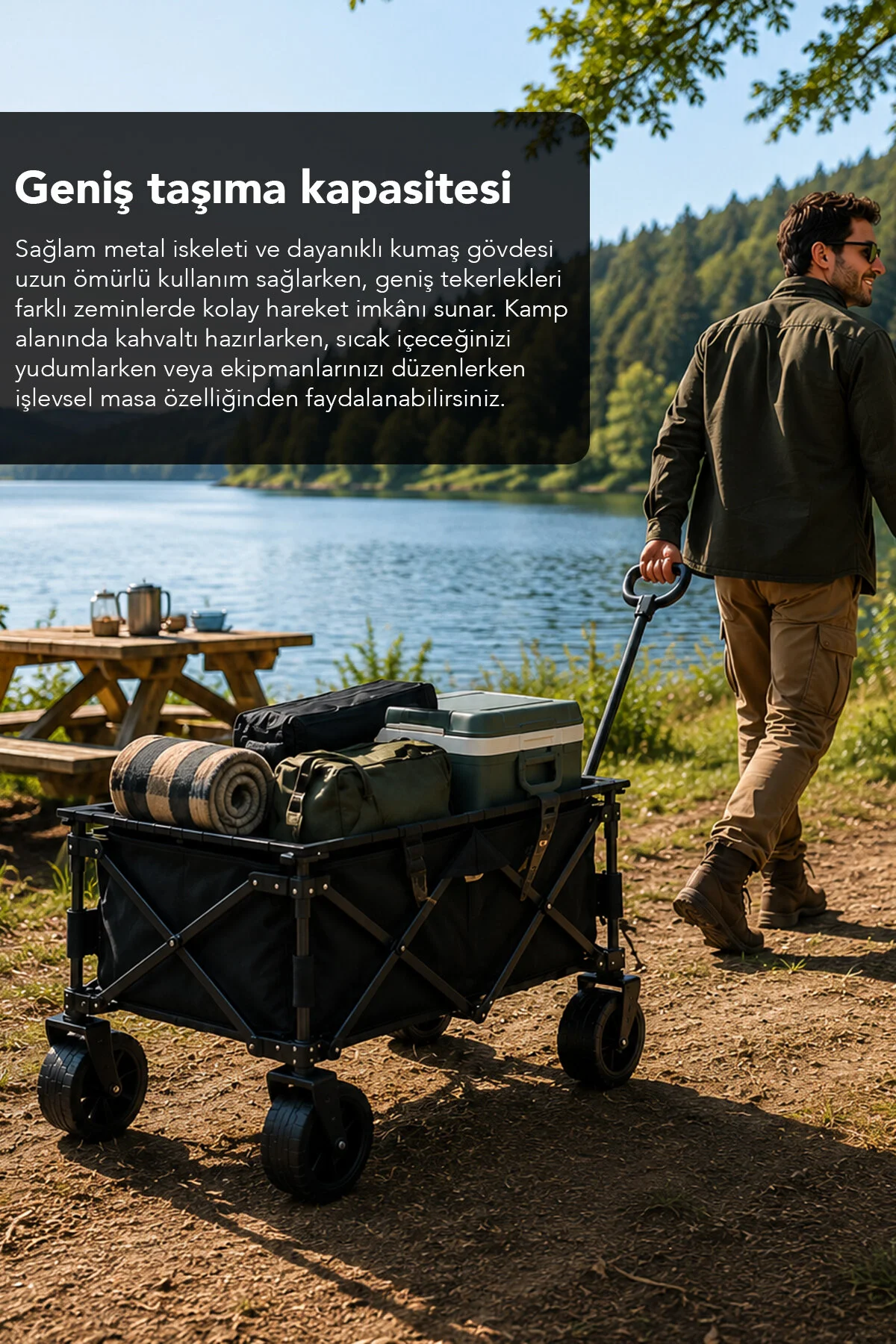 mimtec Taşınabilir Masalı Kamp Seti - Katlanabilir Portatif Pazar Piknik Vagon Market Bahçe Arabası