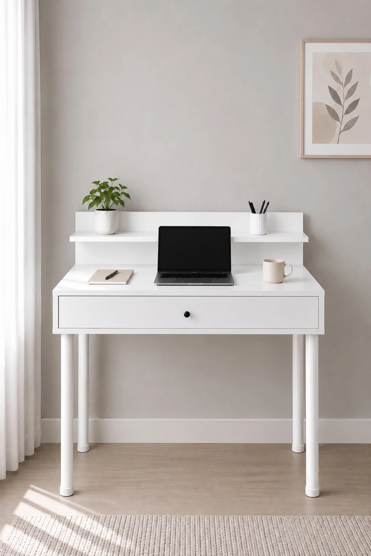 MOBİX HOME MK78 Metal Ayaklı Çalışma Masası Çekmeceli Beyaz Genişlik 90 Cm