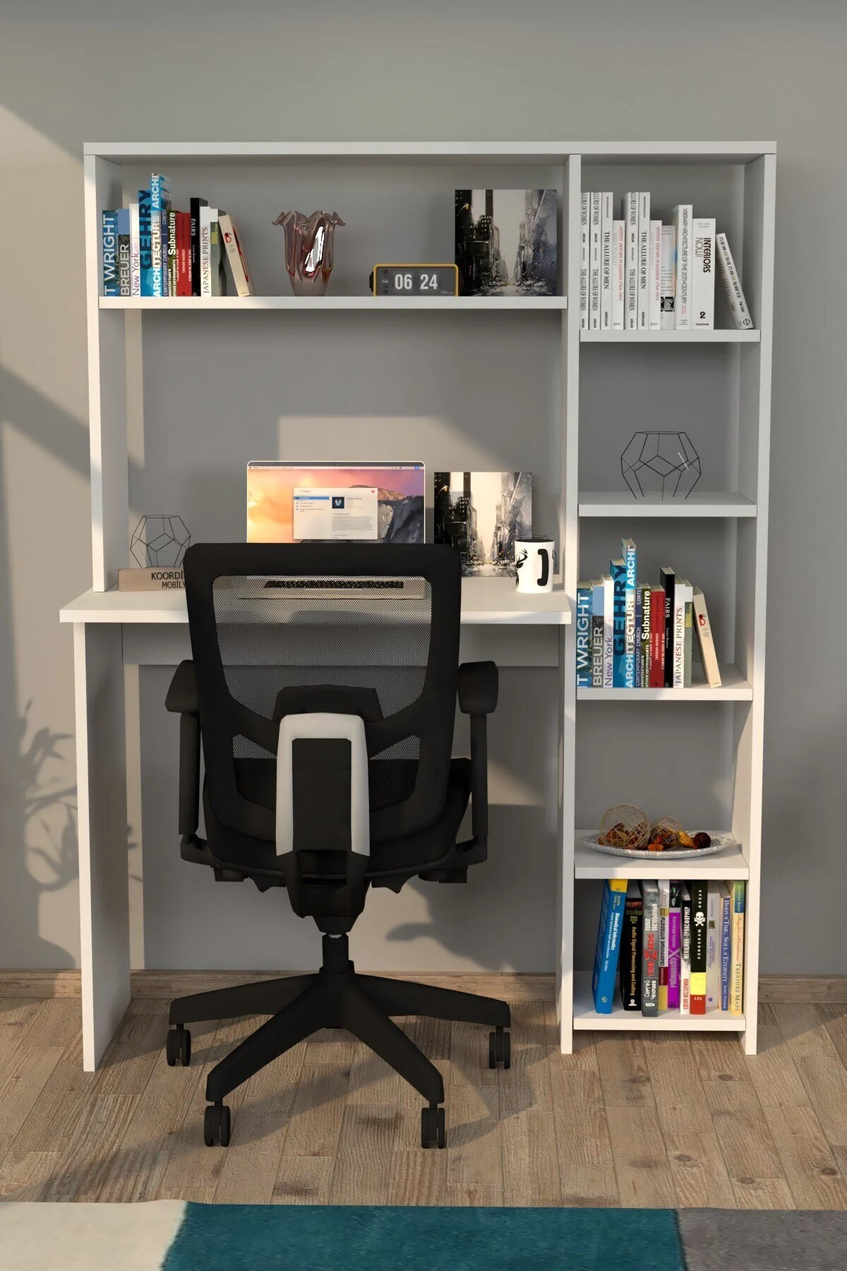 Moonlife Mobilya Duru Kitaplıklı Çalışma Masası Beyaz