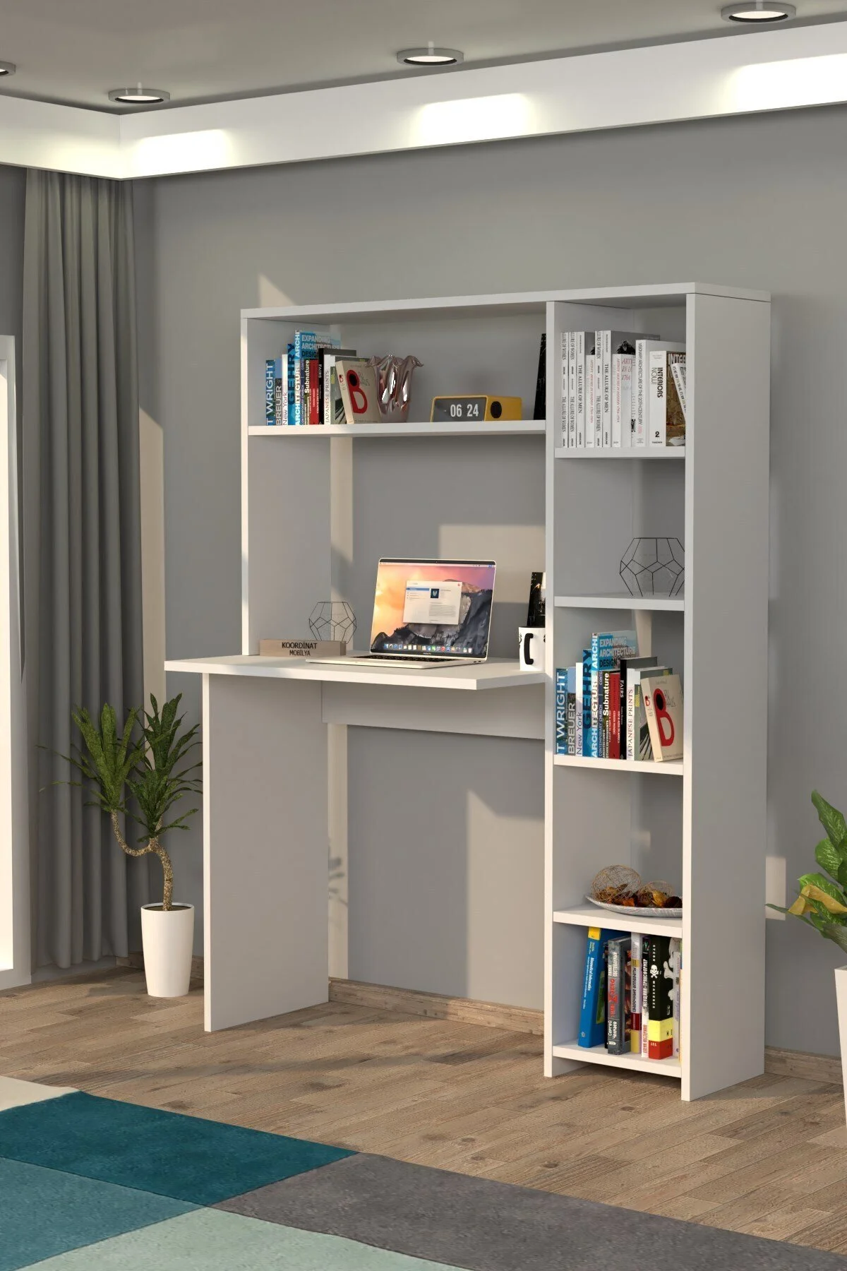 Moonlife Mobilya Duru Kitaplıklı Çalışma Masası Beyaz