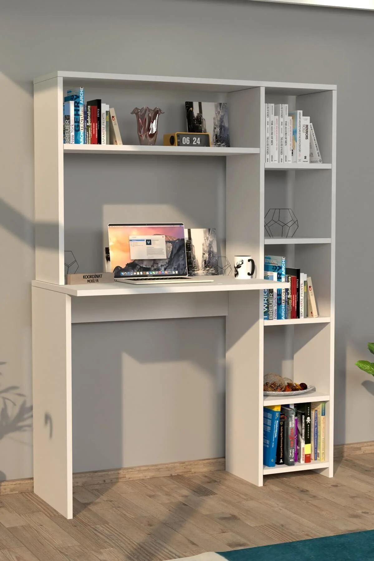 Moonlife Mobilya Duru Kitaplıklı Çalışma Masası Beyaz