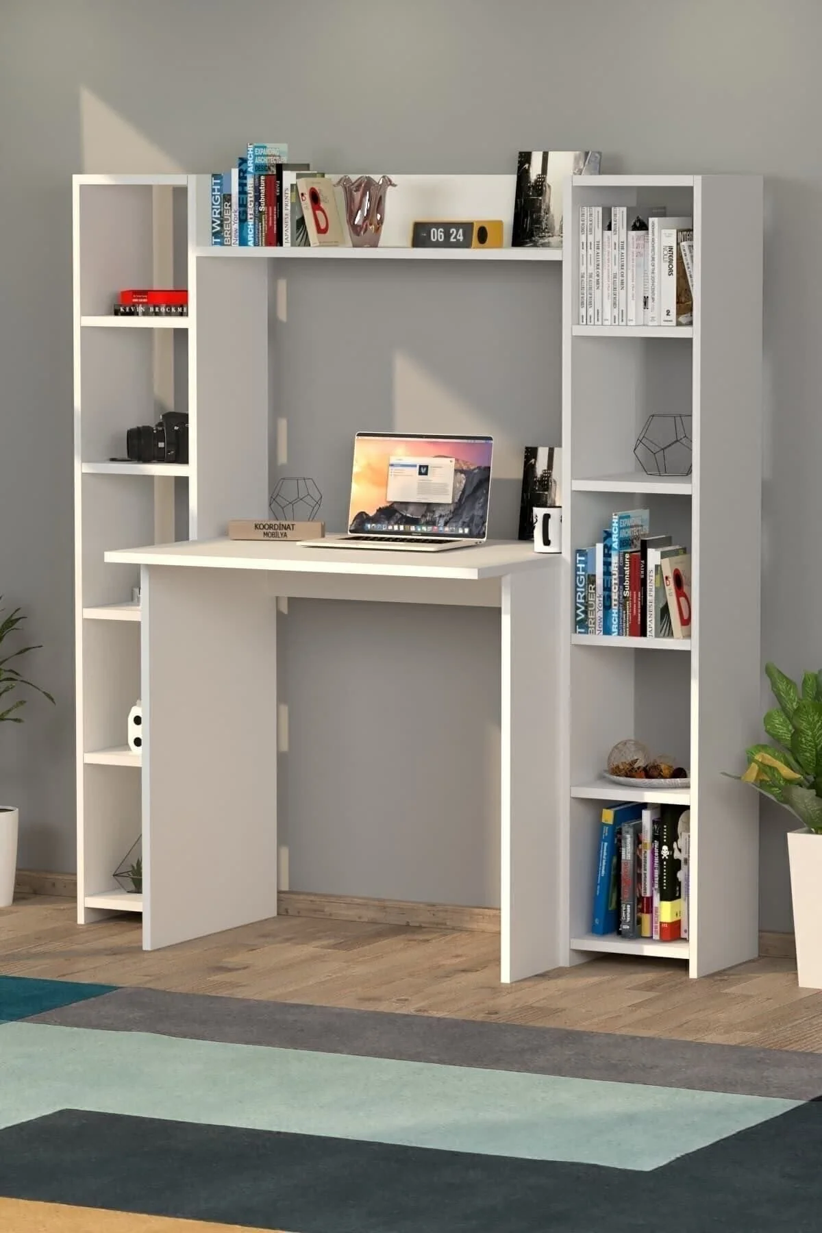 Moonlife Mobilya Trend Kitaplıklı Çalışma Masası Beyaz
