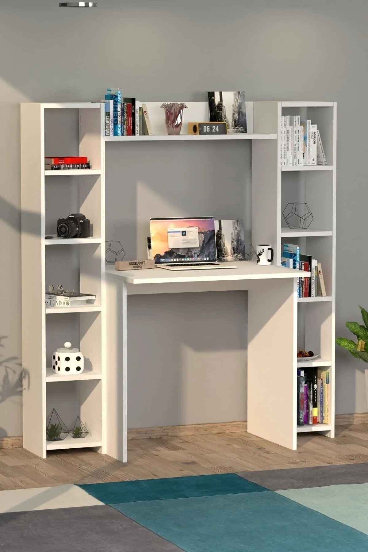 Moonlife Mobilya Trend Kitaplıklı Çalışma Masası Beyaz