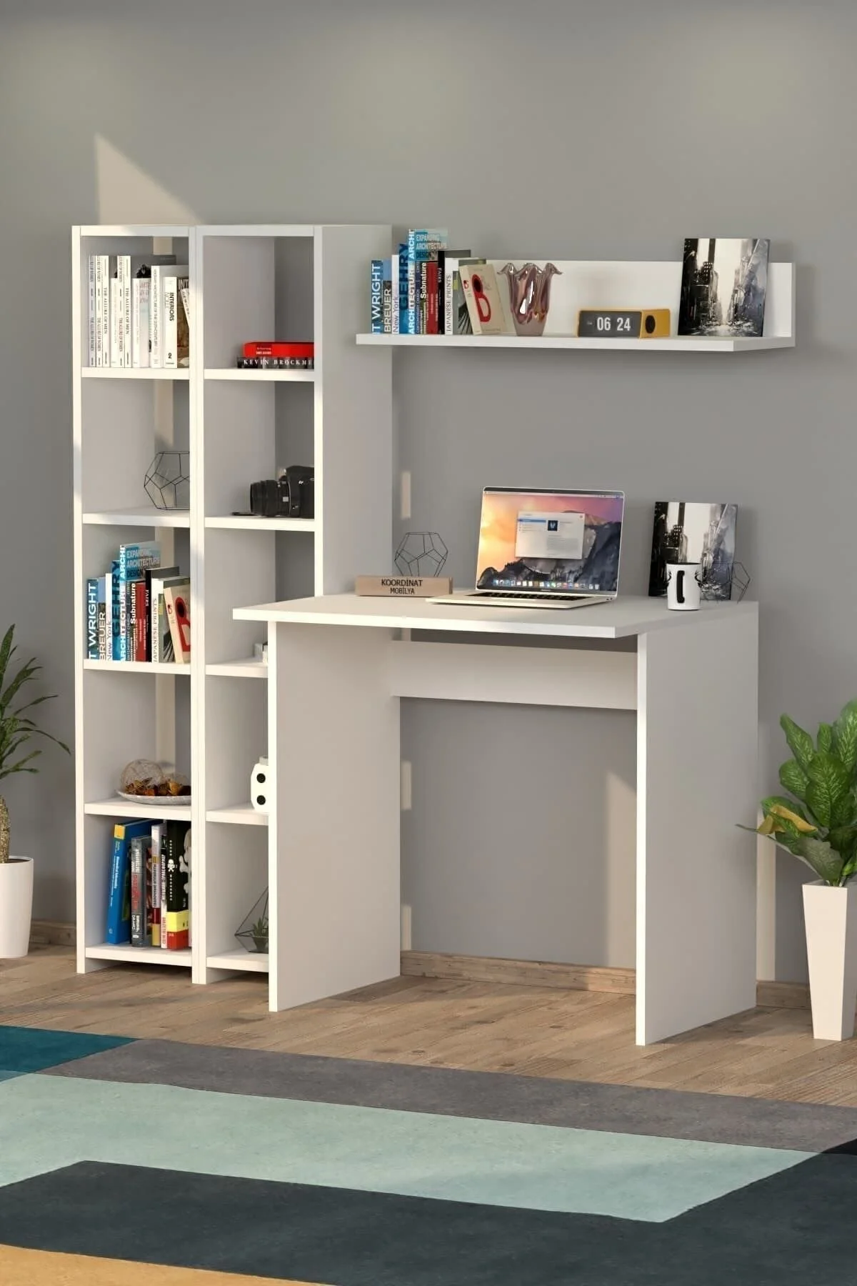 Moonlife Mobilya Trend Kitaplıklı Çalışma Masası Beyaz