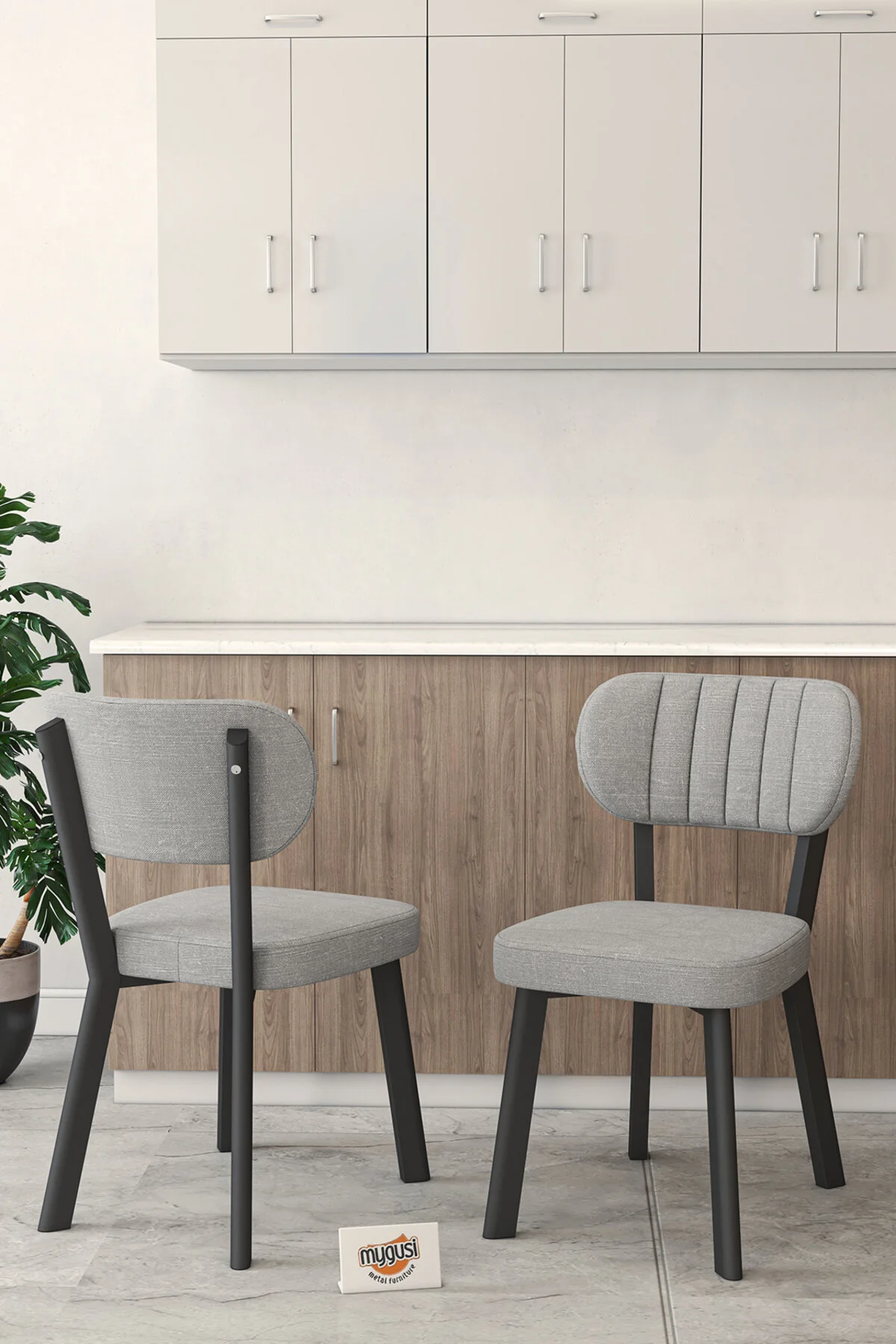 Mygusi Gnr 70x110cm Sabit Beyaz Mutfak Masası Takımı, Yemek Masası, 4 Modern Gri Sandalye
