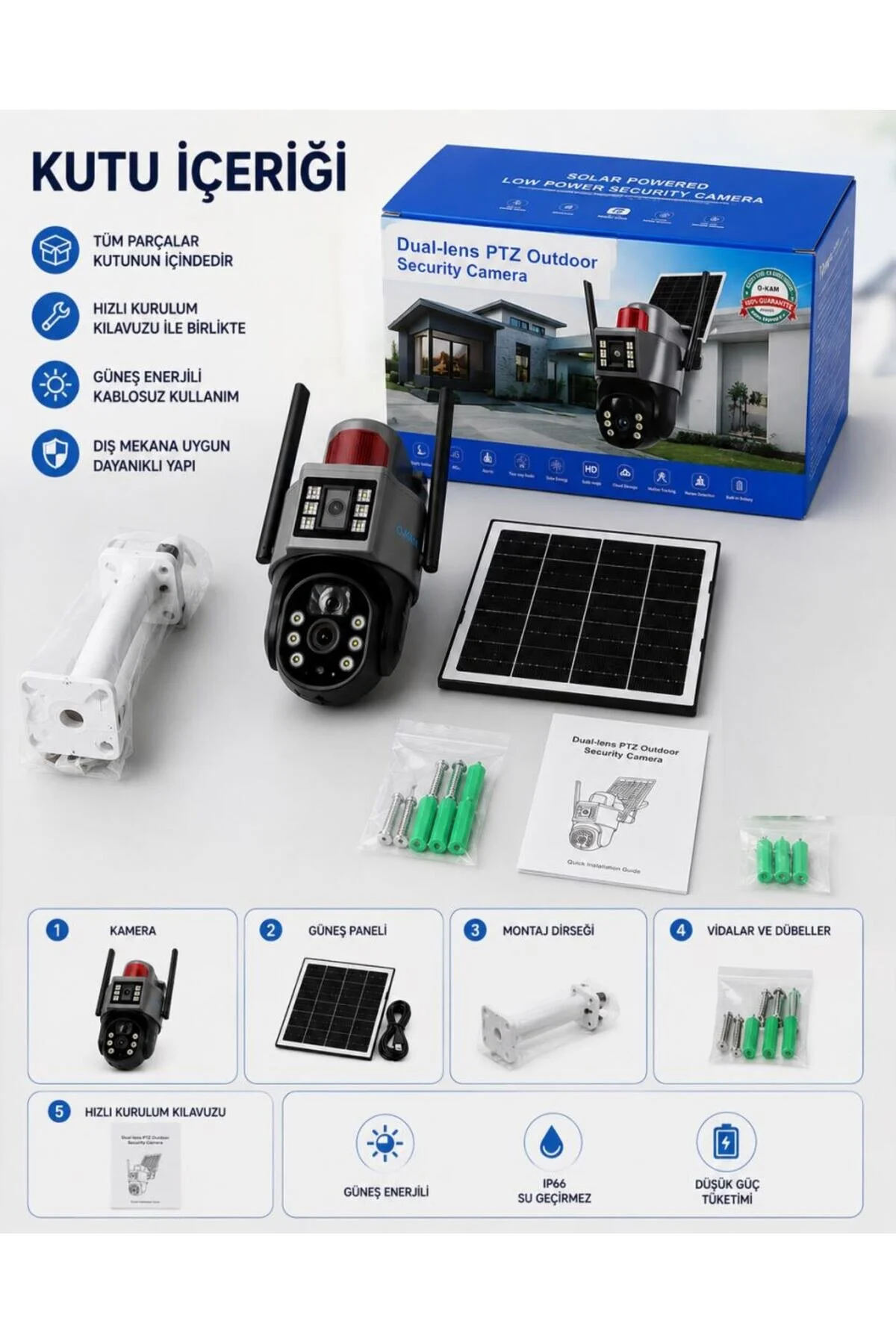 O-KAM OKAM 7015 4G 6mp Dual Lens Güneş Panelli Solar Sirenli Güvenlik Kamerası 1 Yıl İnternet
