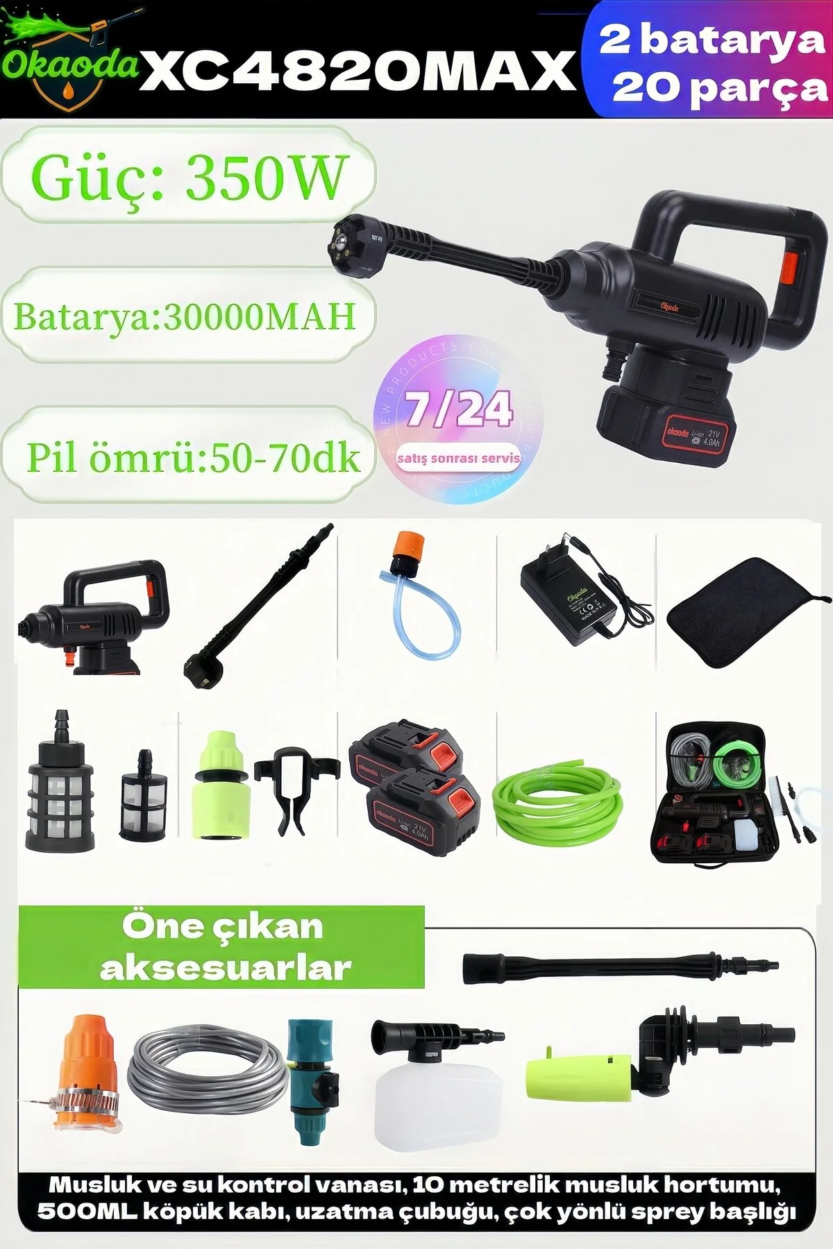 okaoda 🔥 4820 fırçasız motor çift pil Şarjlı Yüksek Basınç oto araba yıkama ve bahçe temiz makinesi
