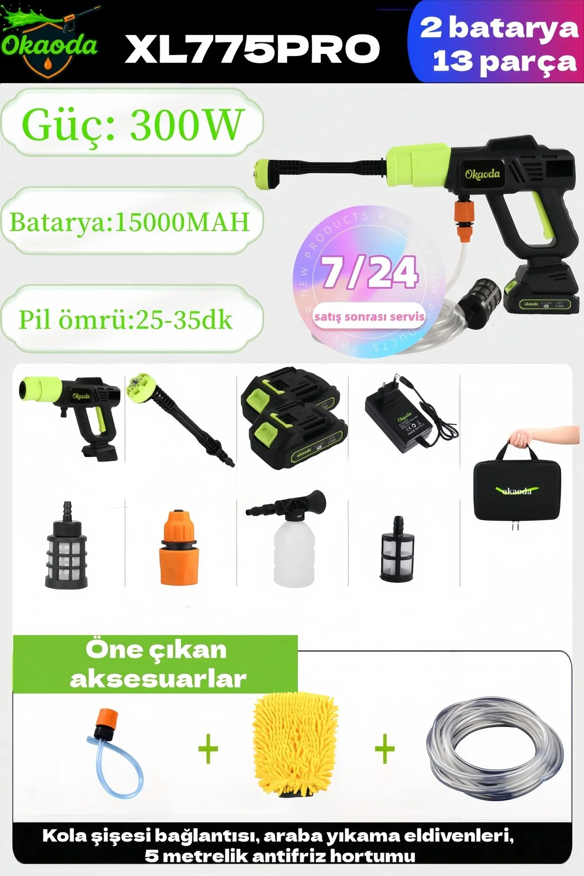 okaoda 🏆Çift Pilli 775 Büyük Motor Oto Araba Bahçe Klima Halı İçin Şarjlı Yüksek Basınçlı Yıkama Tabancası